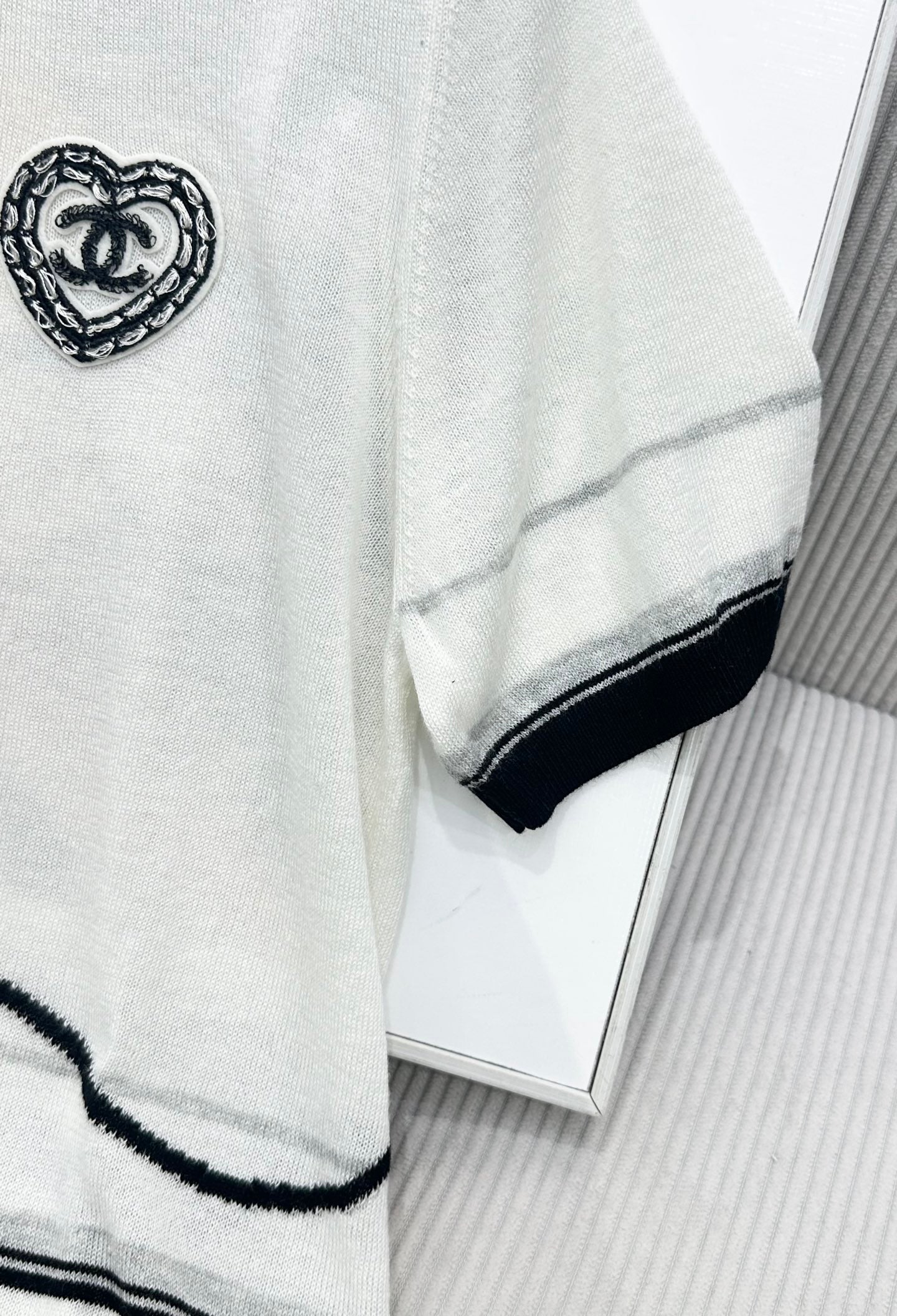 CC 26s Knit Short-Sleeve Top White Black Wool 415508