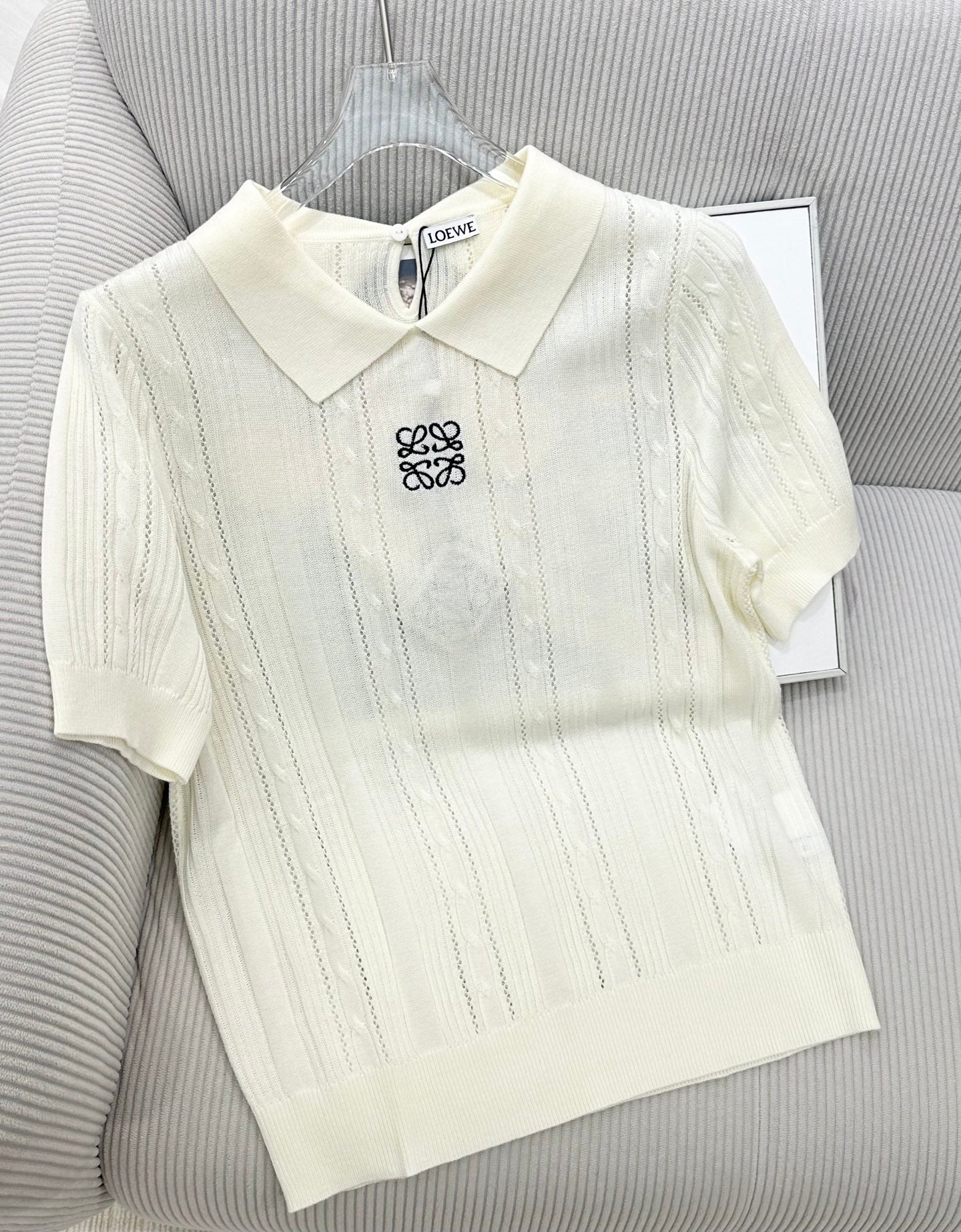 Loewe 26s Short-Sleeve Top Cream Wool 415502