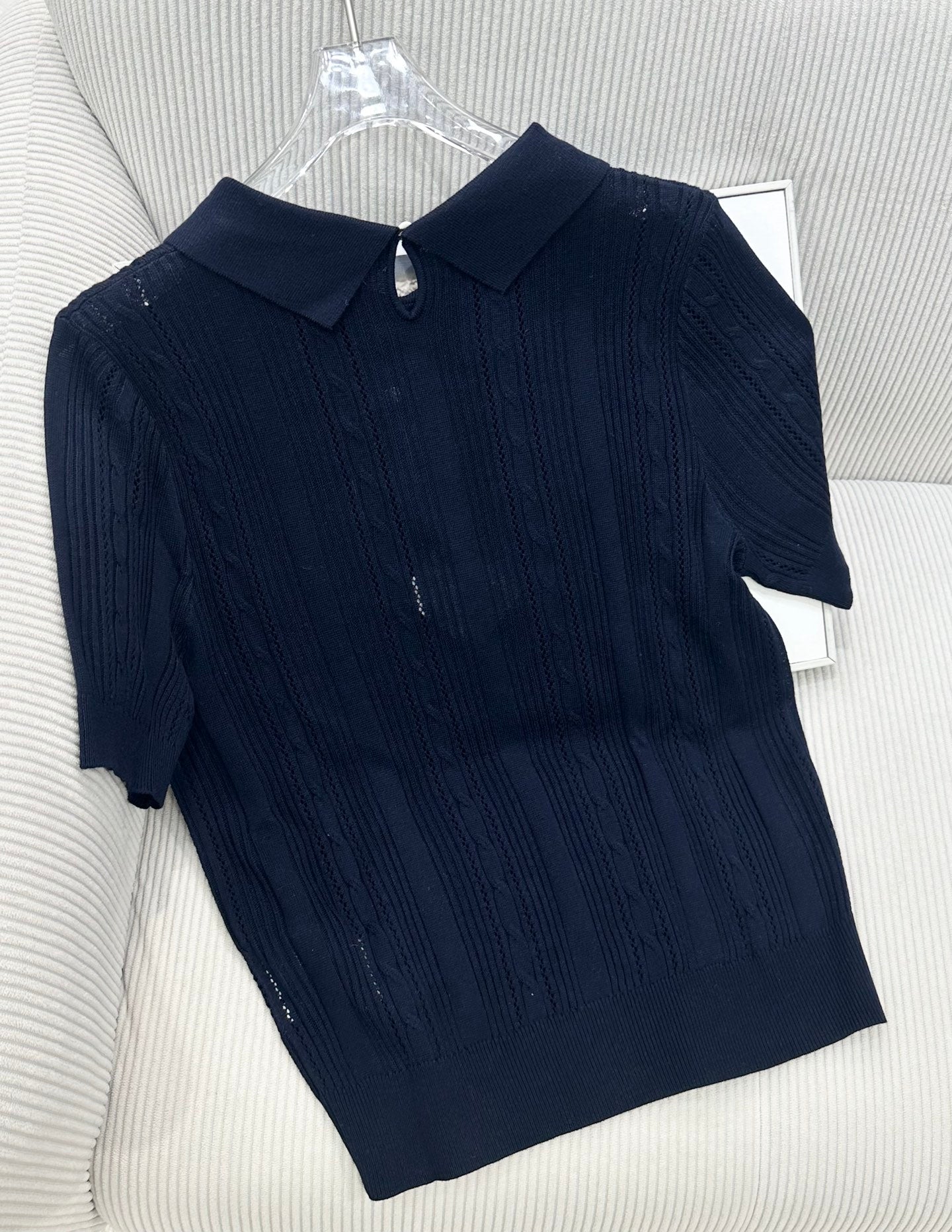Loewe 26s Short-Sleeve Top Dark Blue Wool 415504