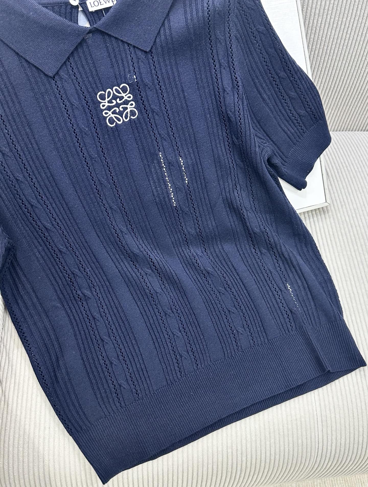 Loewe 26s Short-Sleeve Top Dark Blue Wool 415504