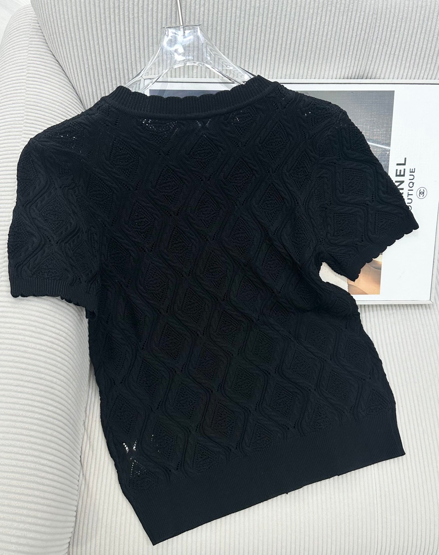 CC 26s Short-Sleeved Cardigan Top Black Tencel Silk 415539