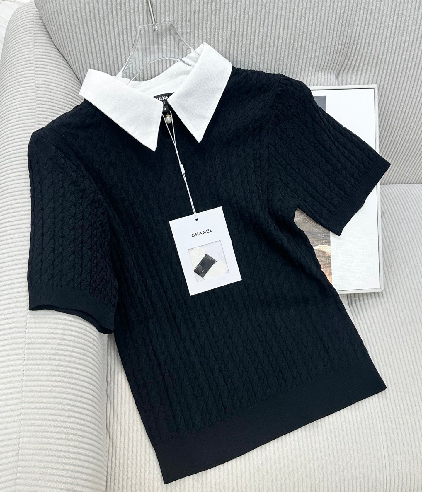 CC 26s Short-Sleeved Top White Black Tencel Silk 415535