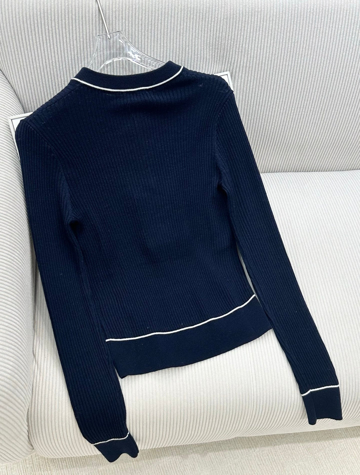 CC 26s Neck Knitted Zipper Cardigan Navy Blue Wool 426271