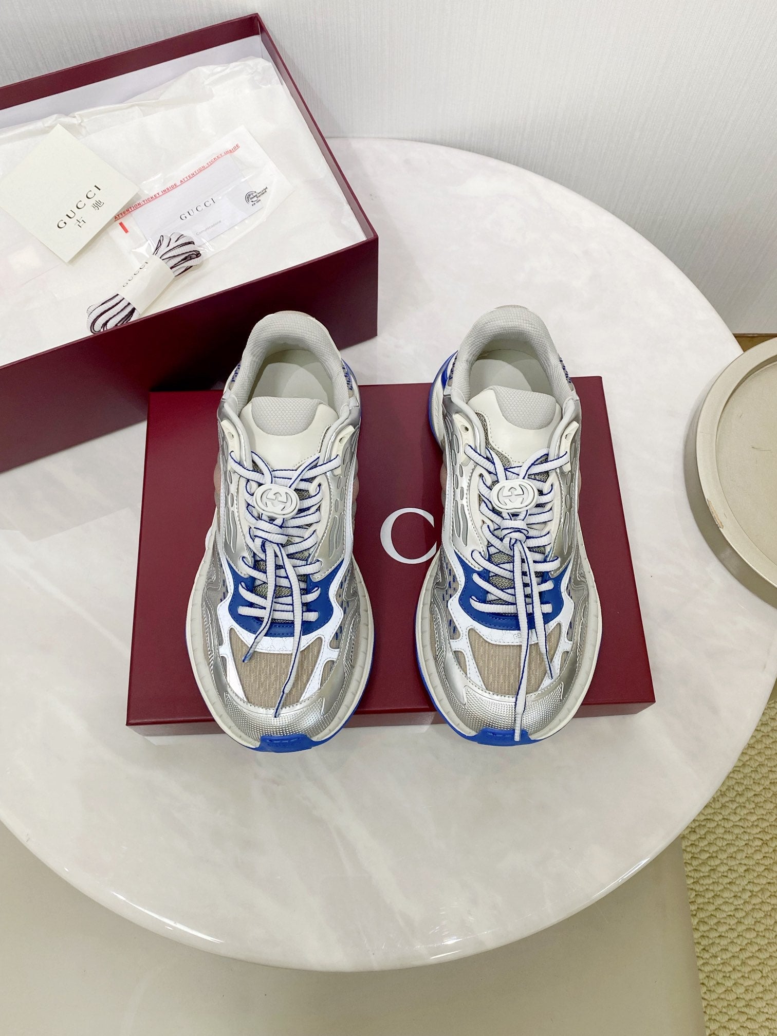 GG 2.0 Low Top Sneakers Grey Blue Mesh Leather 675580