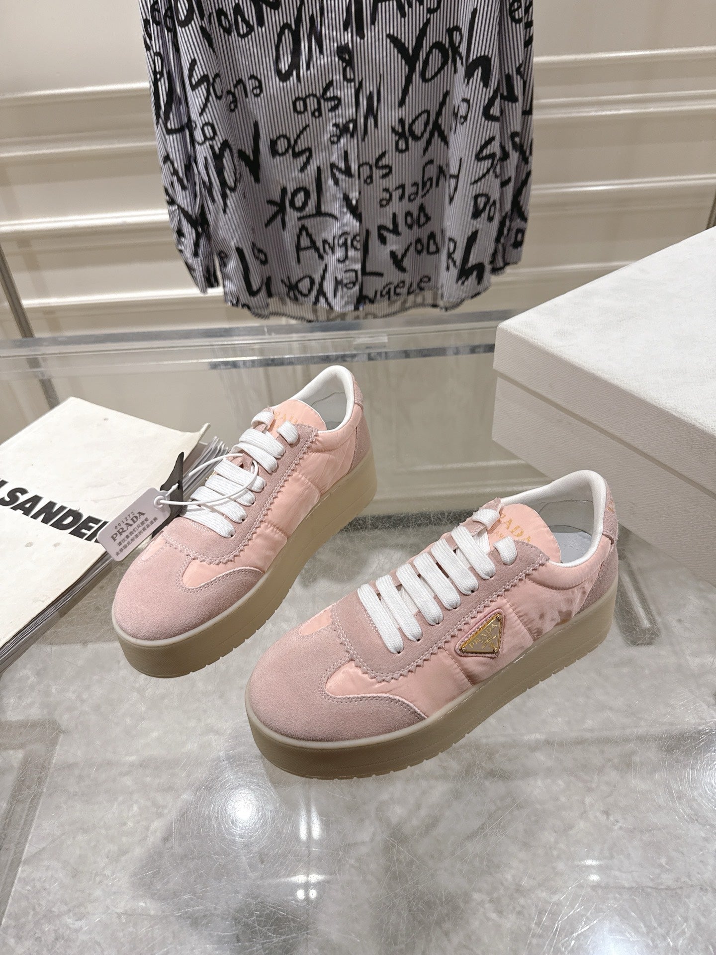 Prada 26s Downtown Sneakers Muted Pink Re-Nylon Suede 968252