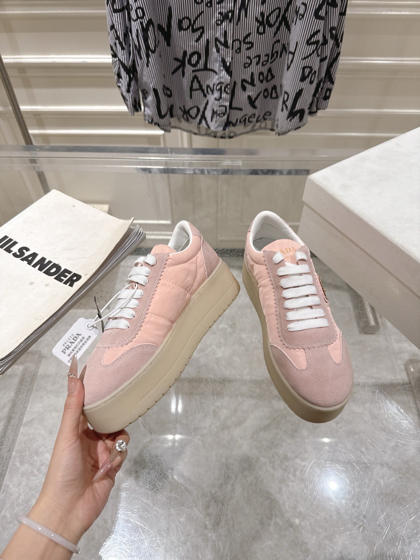 Prada 26s Downtown Sneakers Muted Pink Re-Nylon Suede 968252