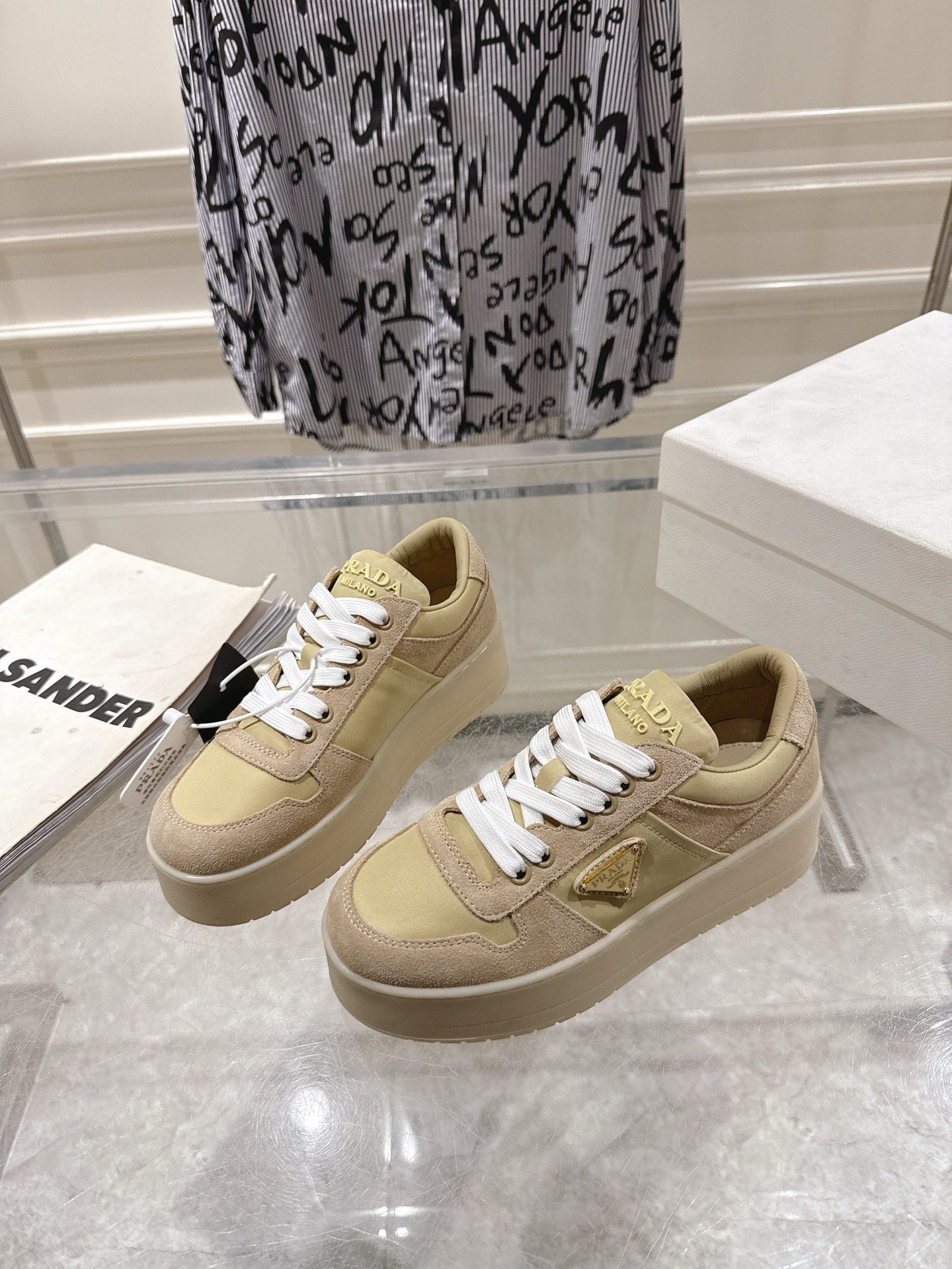 Prada 26s Downtown Sneakers Khaki Re-Nylon Suede 968253