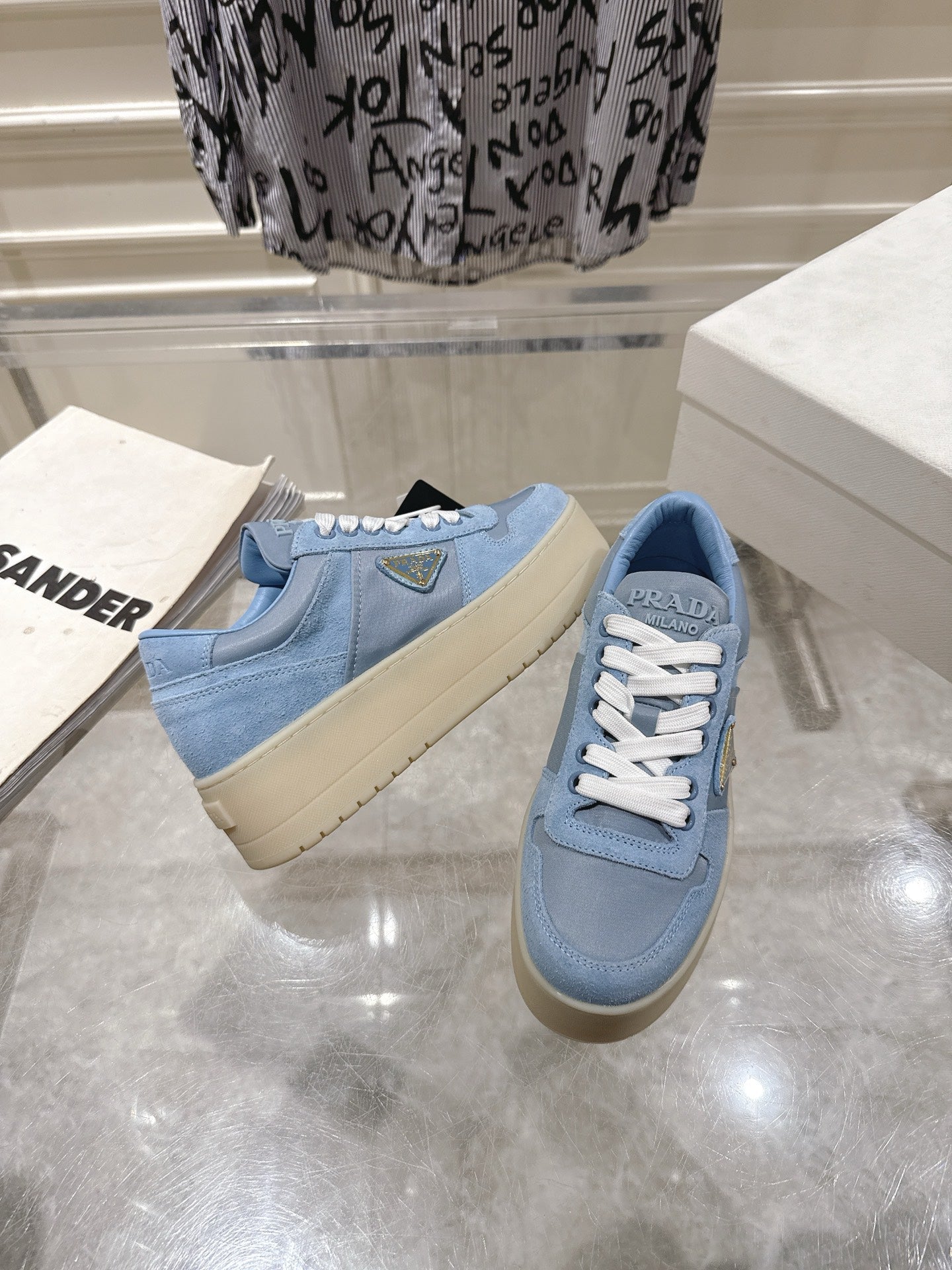 Prada 26s Downtown Sneakers Blue Re-Nylon Suede 968254