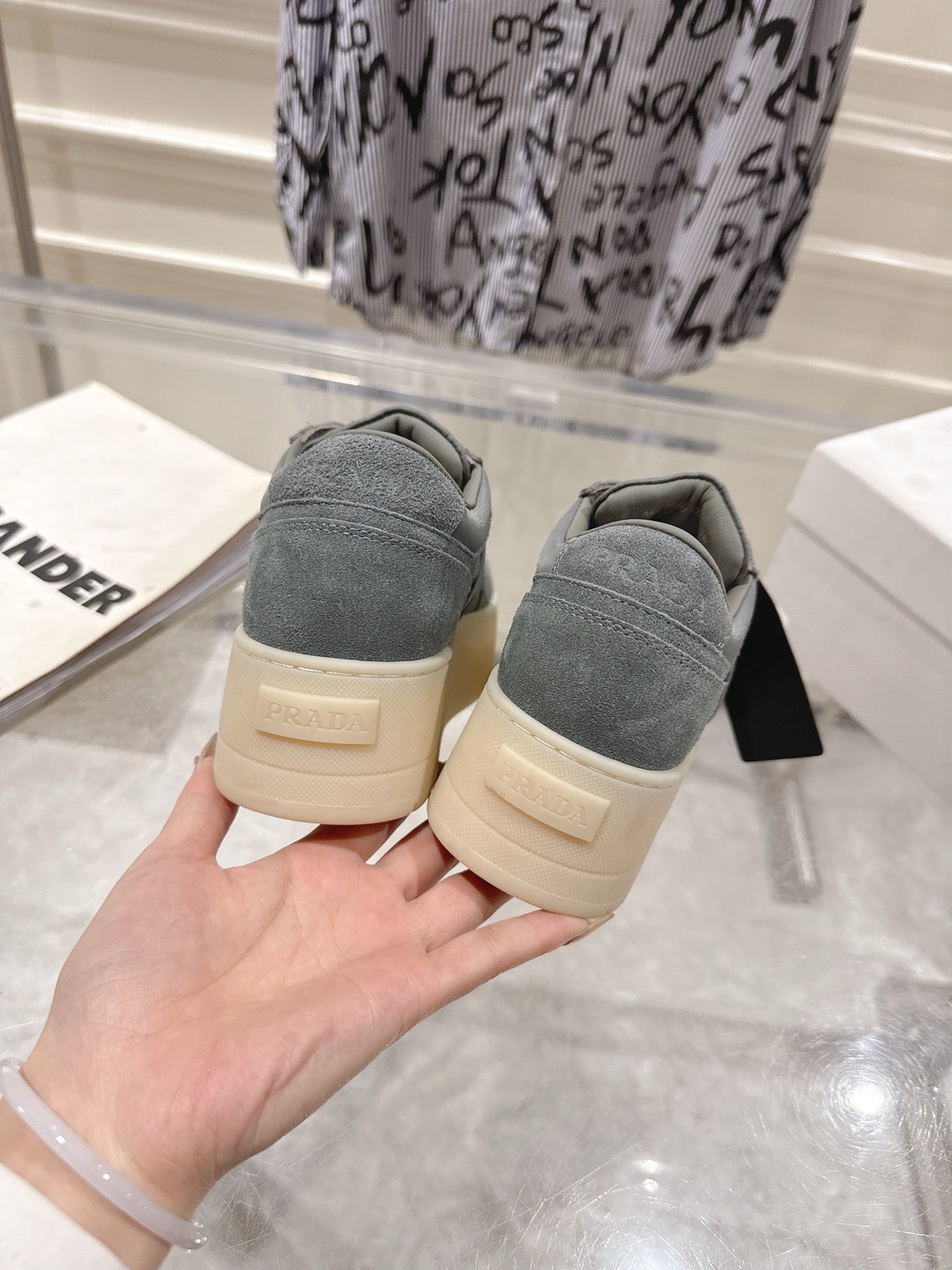 Prada 26s Downtown Sneakers Grey Re-Nylon Suede 968255
