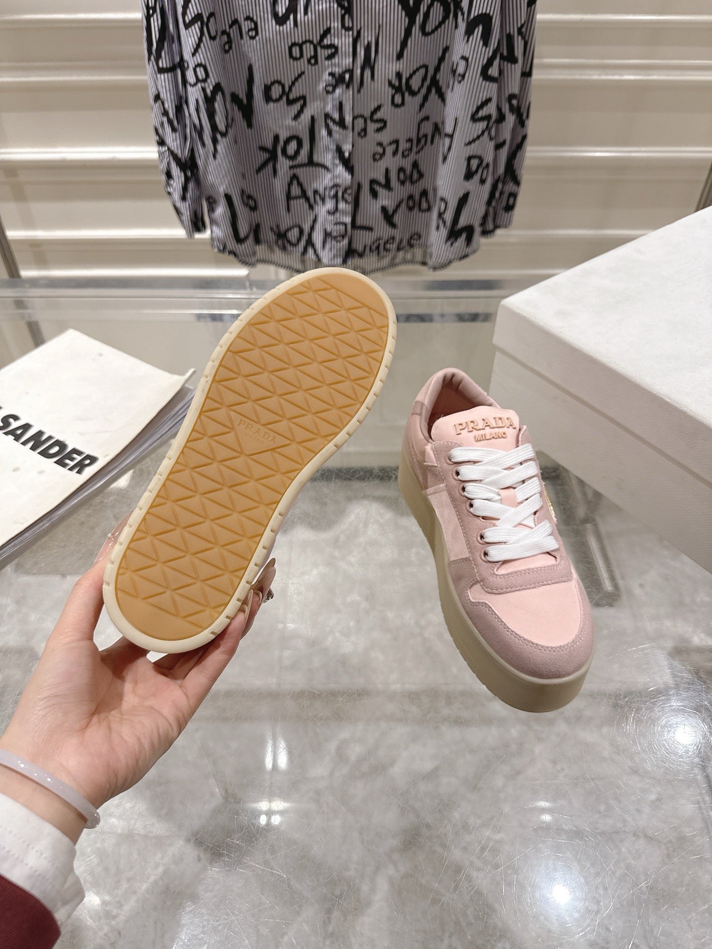 Prada 26s Downtown Sneakers Peach Pink Re-Nylon Suede 968256