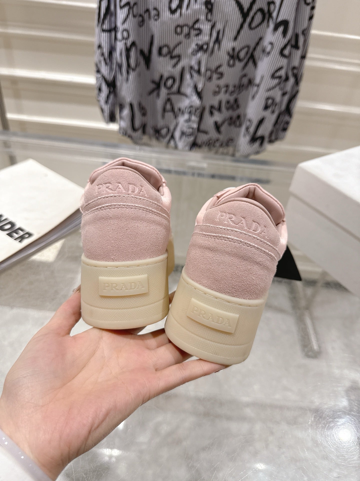 Prada 26s Downtown Sneakers Peach Pink Re-Nylon Suede 968256