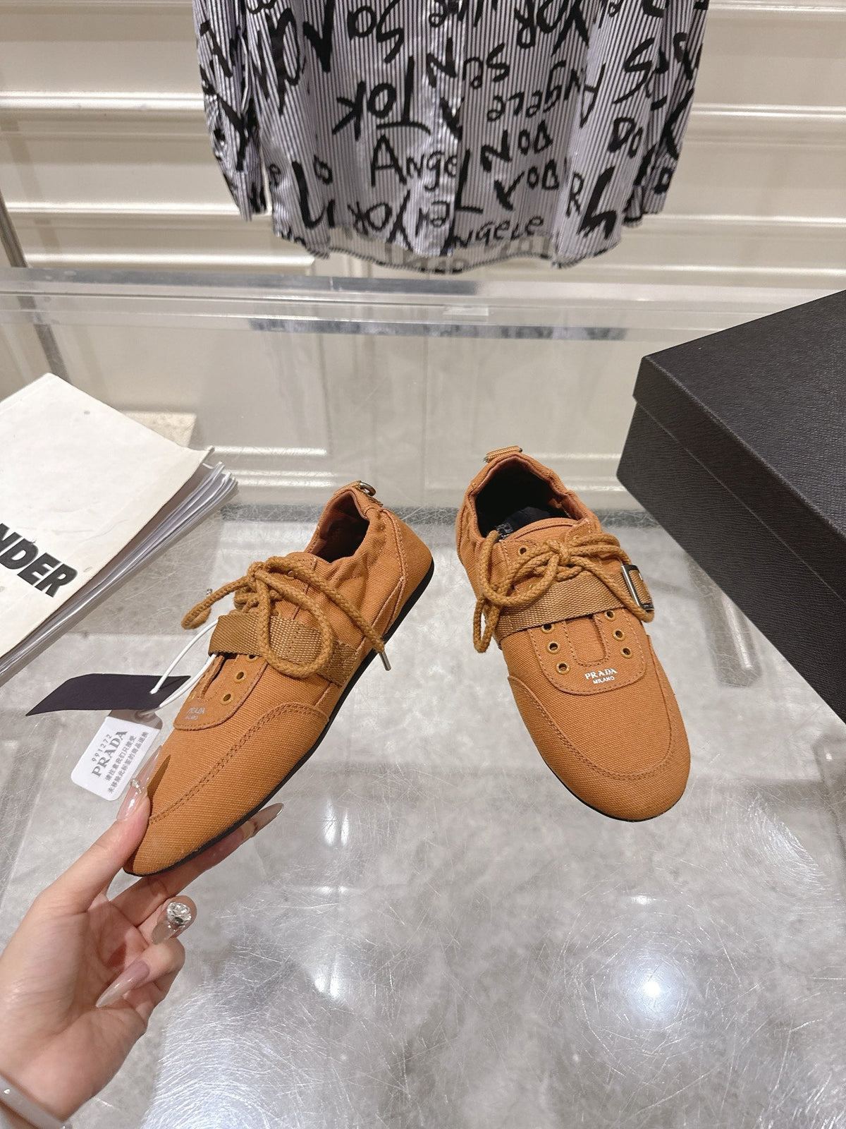 Prada 26S Low-Top Sneakers Brown Re-Nylon Canvas Strap 148095