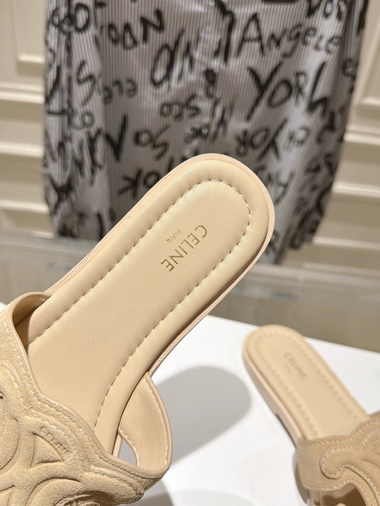 Celine 26s Triomphe Slippers Suede Leather 968245