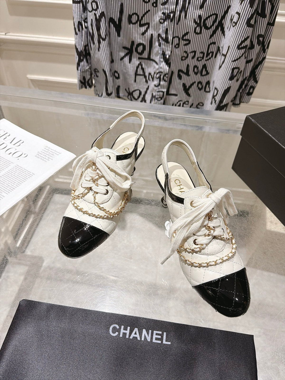 CC 26b Quilted Lace Up Slingback White Leather 124290