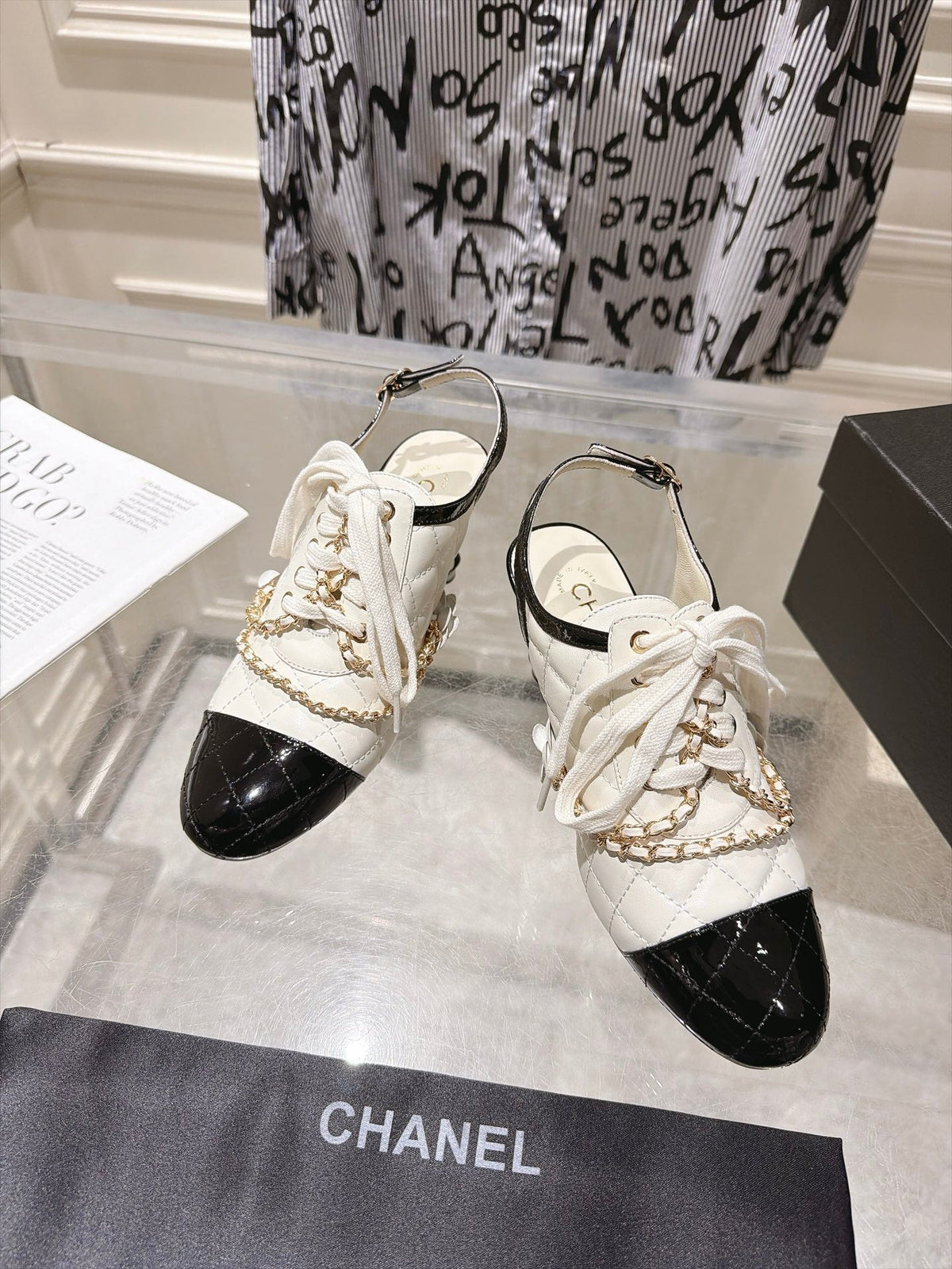 CC 26b Quilted Lace Up Slingback White Leather 124292