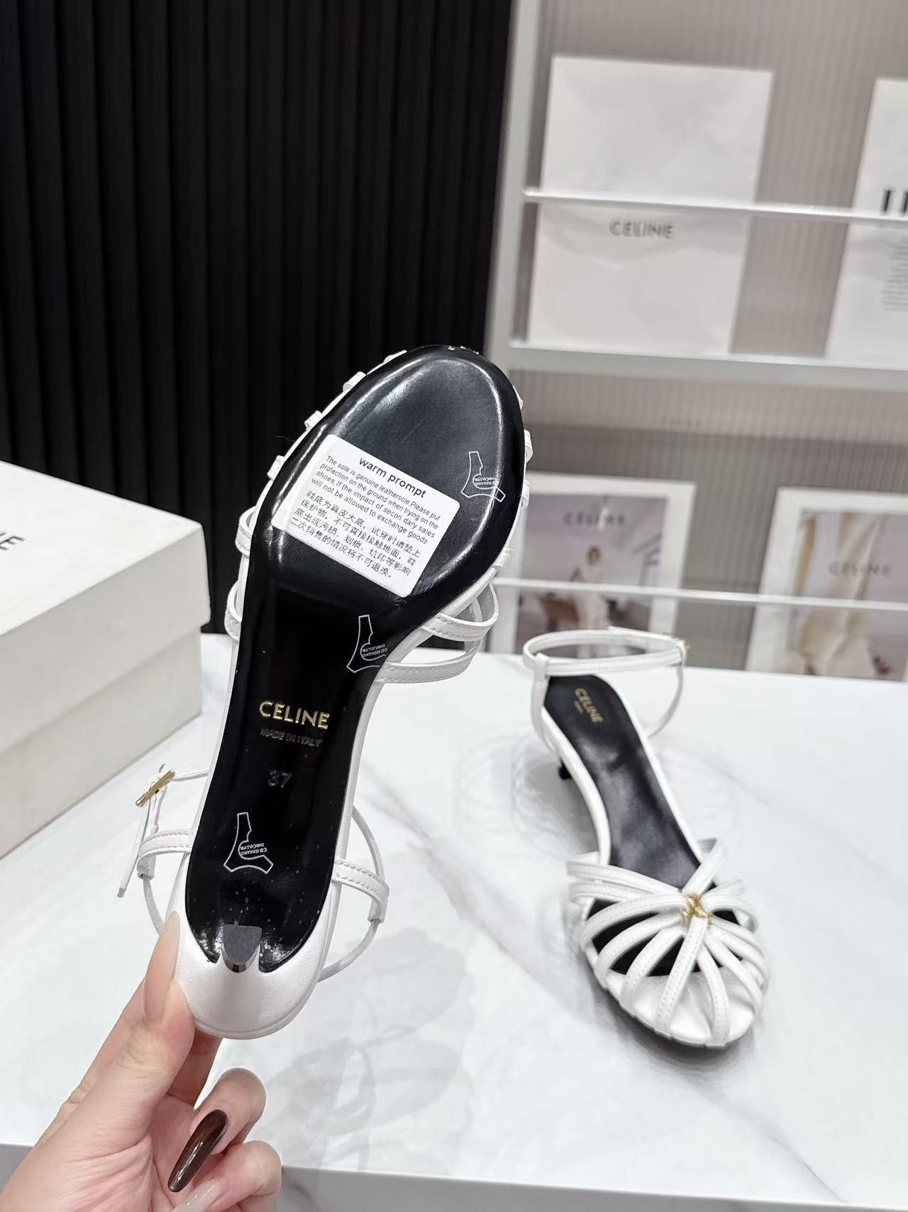 Celine 26s Triomphe Sandal 5cm White Lambskin 987281