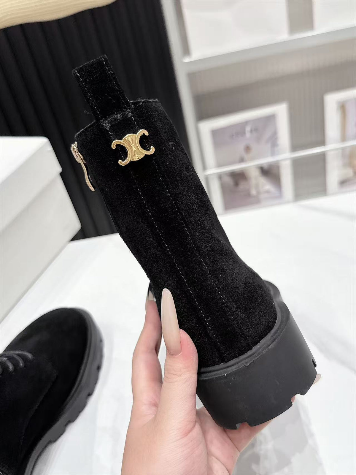 CE 26s Margaret Combat Boots 3.5cm Black Suede 147660