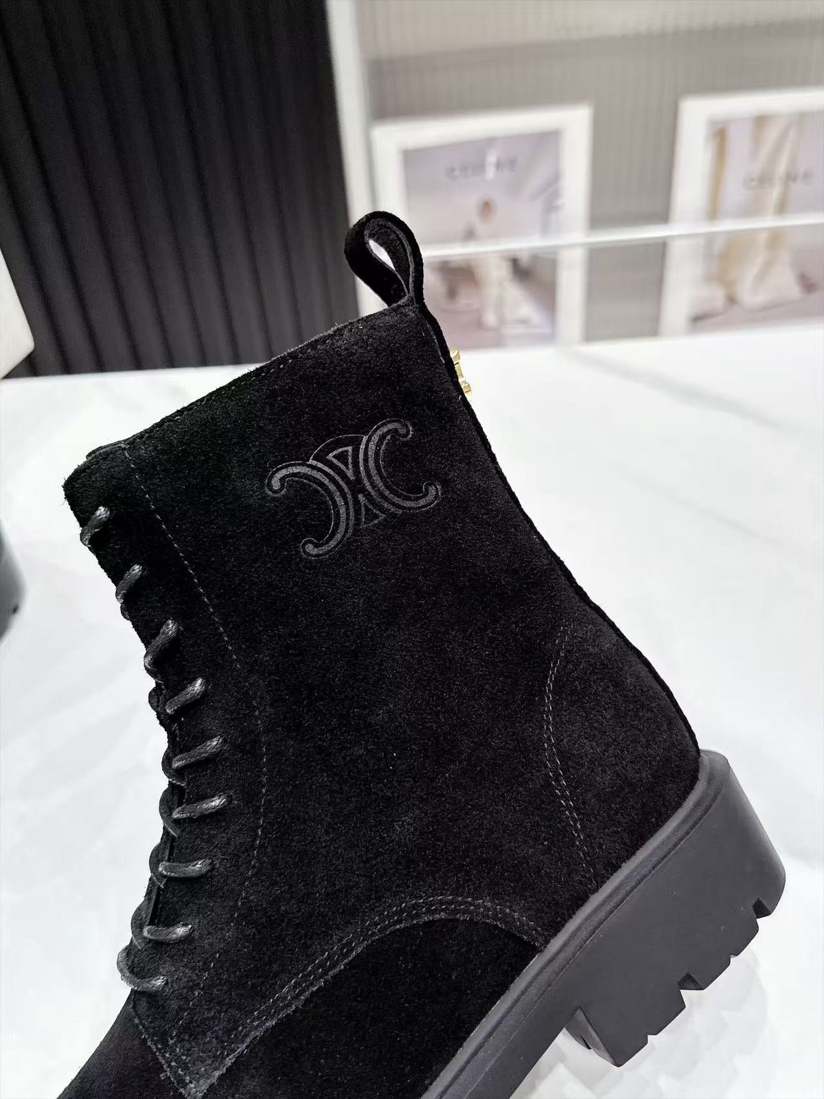 CE 26s Margaret Combat Boots 3.5cm Black Suede 147660