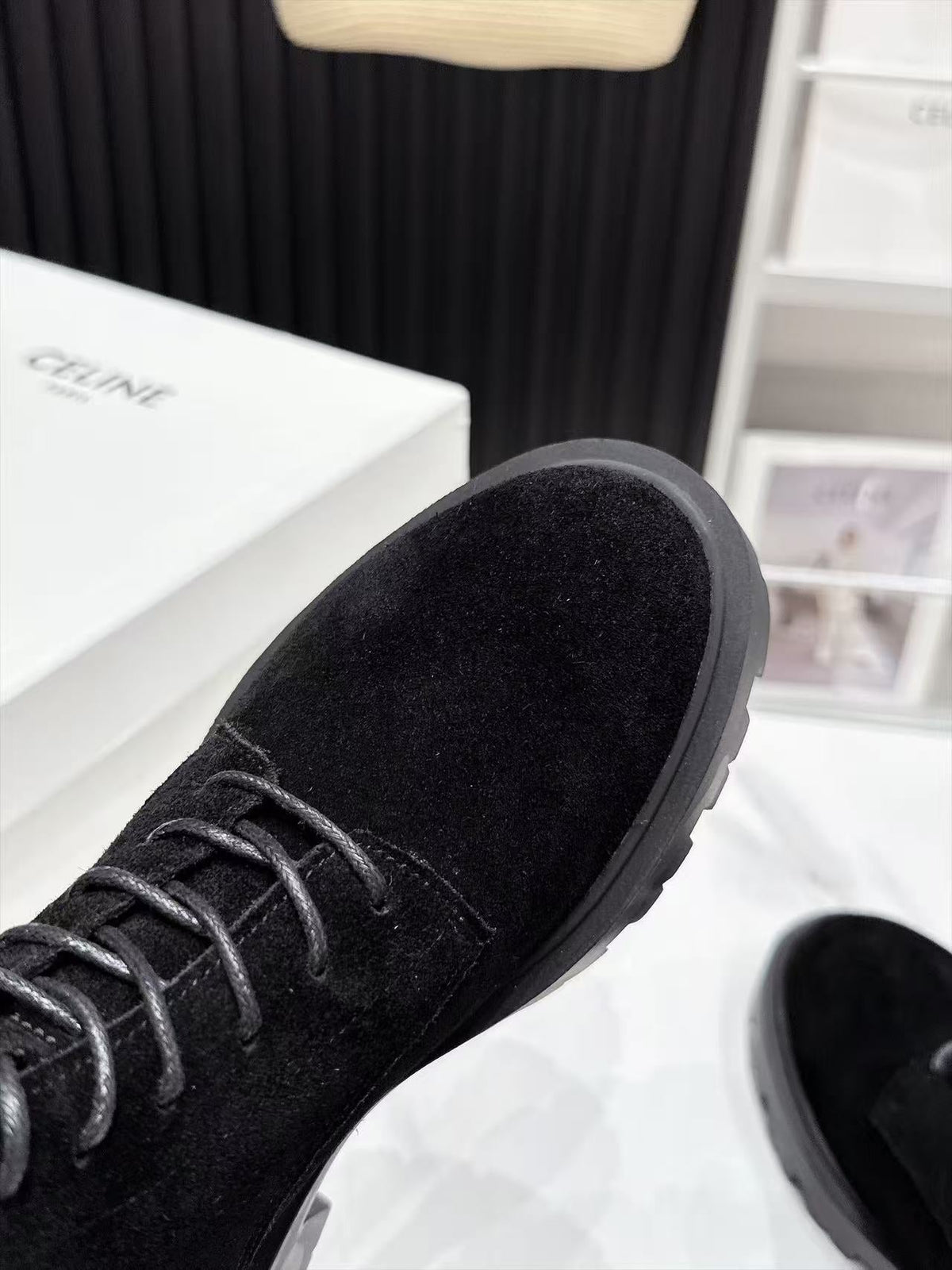 CE 26s Margaret Combat Boots 3.5cm Black Suede 147660