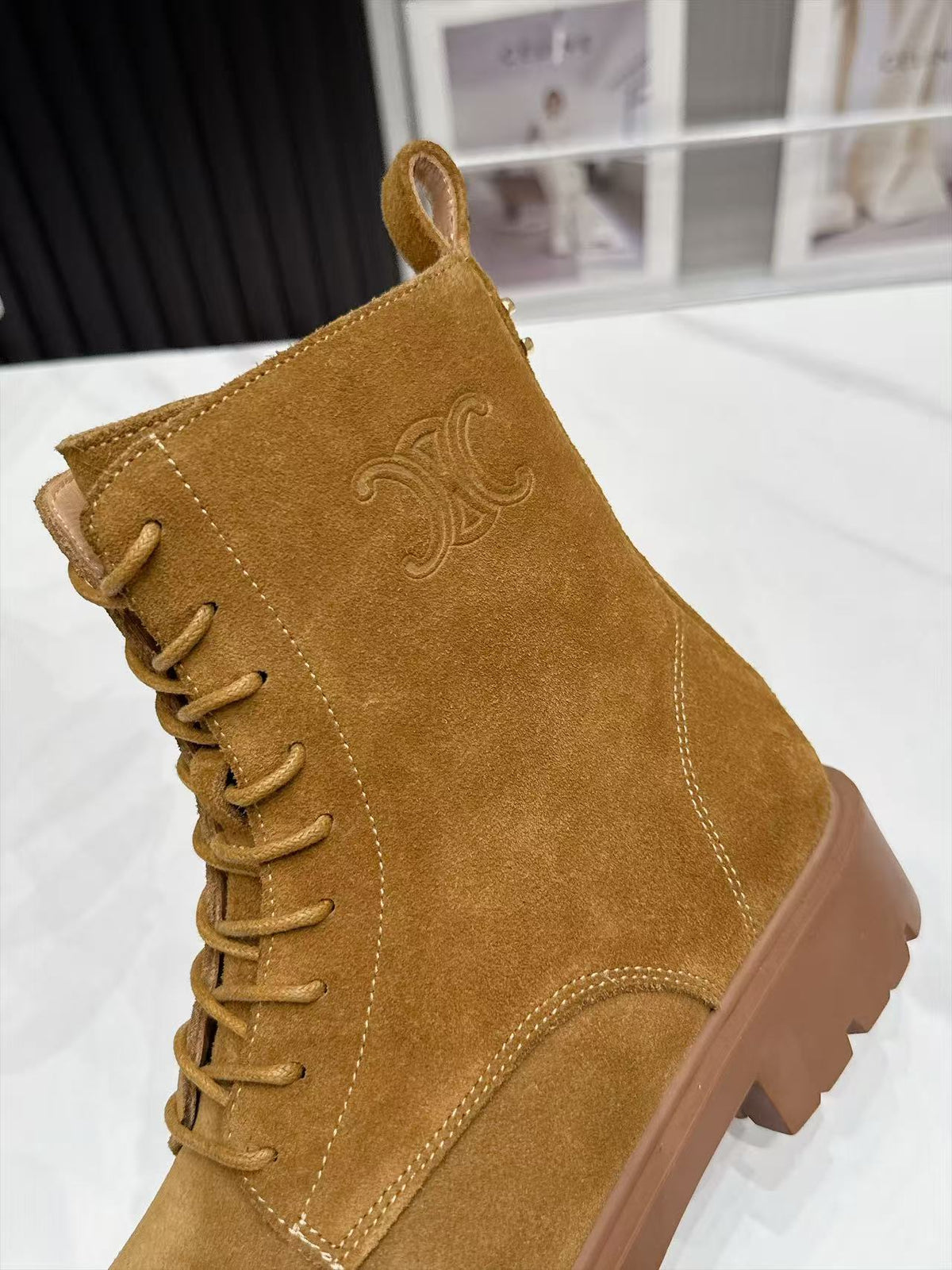 CE 26s Margaret Combat Boots 3.5cm Tan Suede 147662