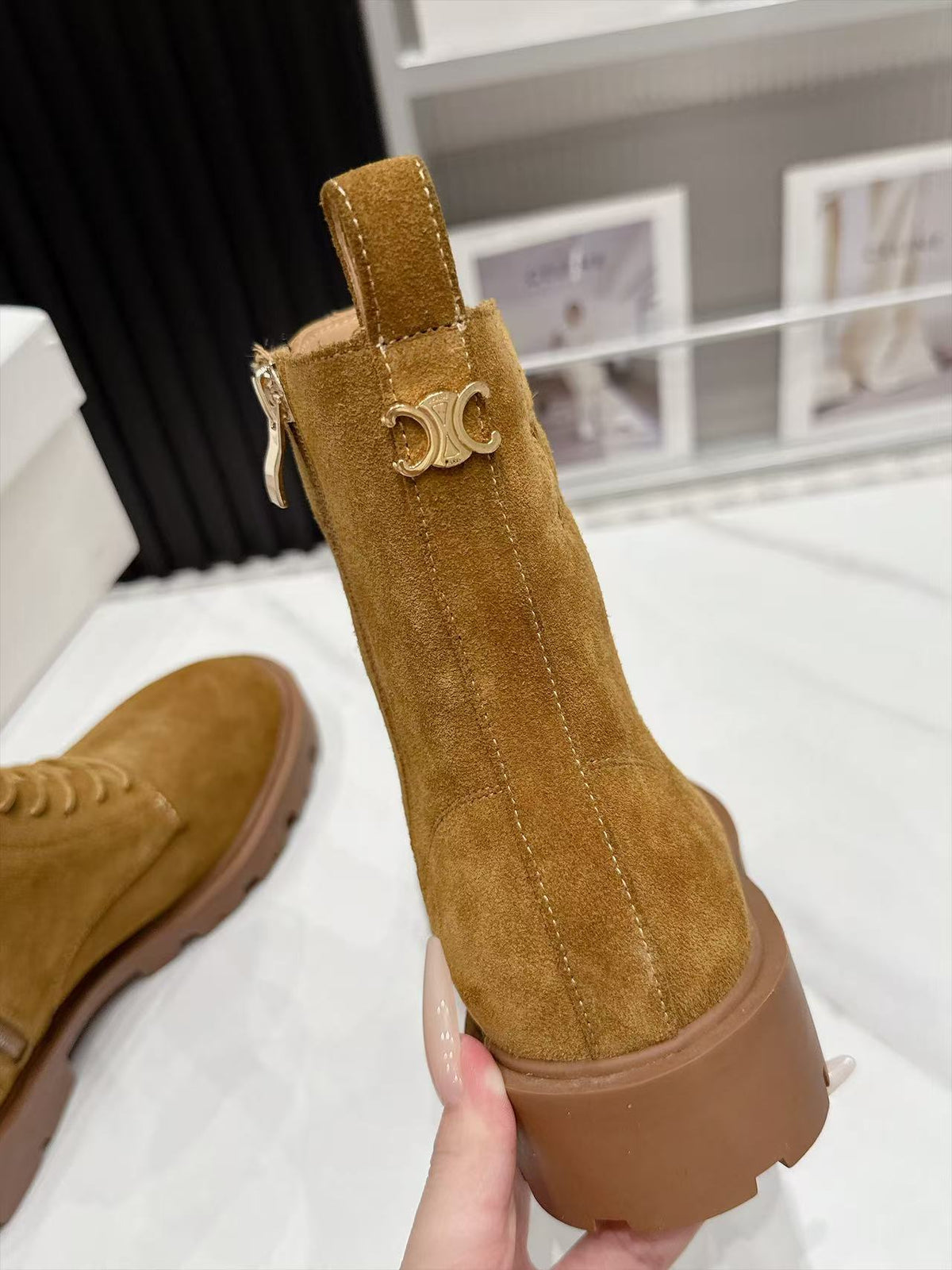 CE 26s Margaret Combat Boots 3.5cm Tan Suede 147662
