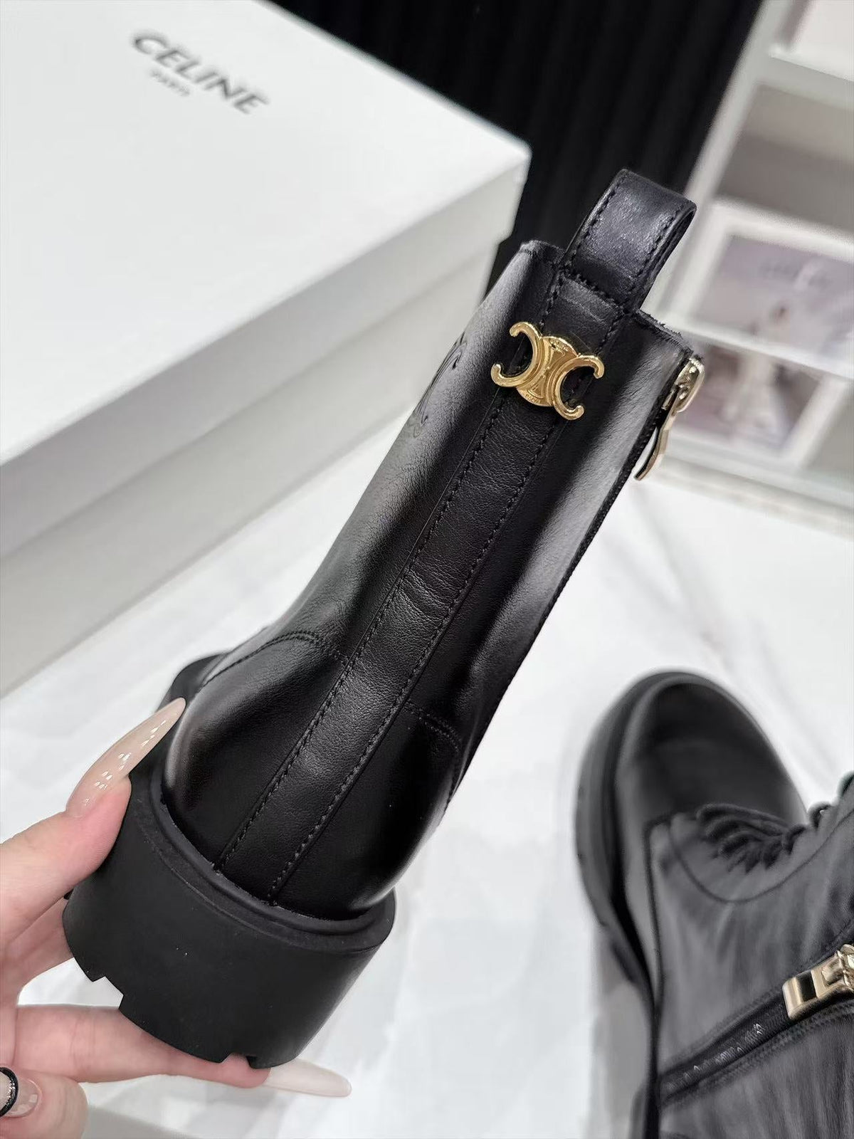 CE 26s Margaret Combat Boots 3.5cm Black Leather 147664