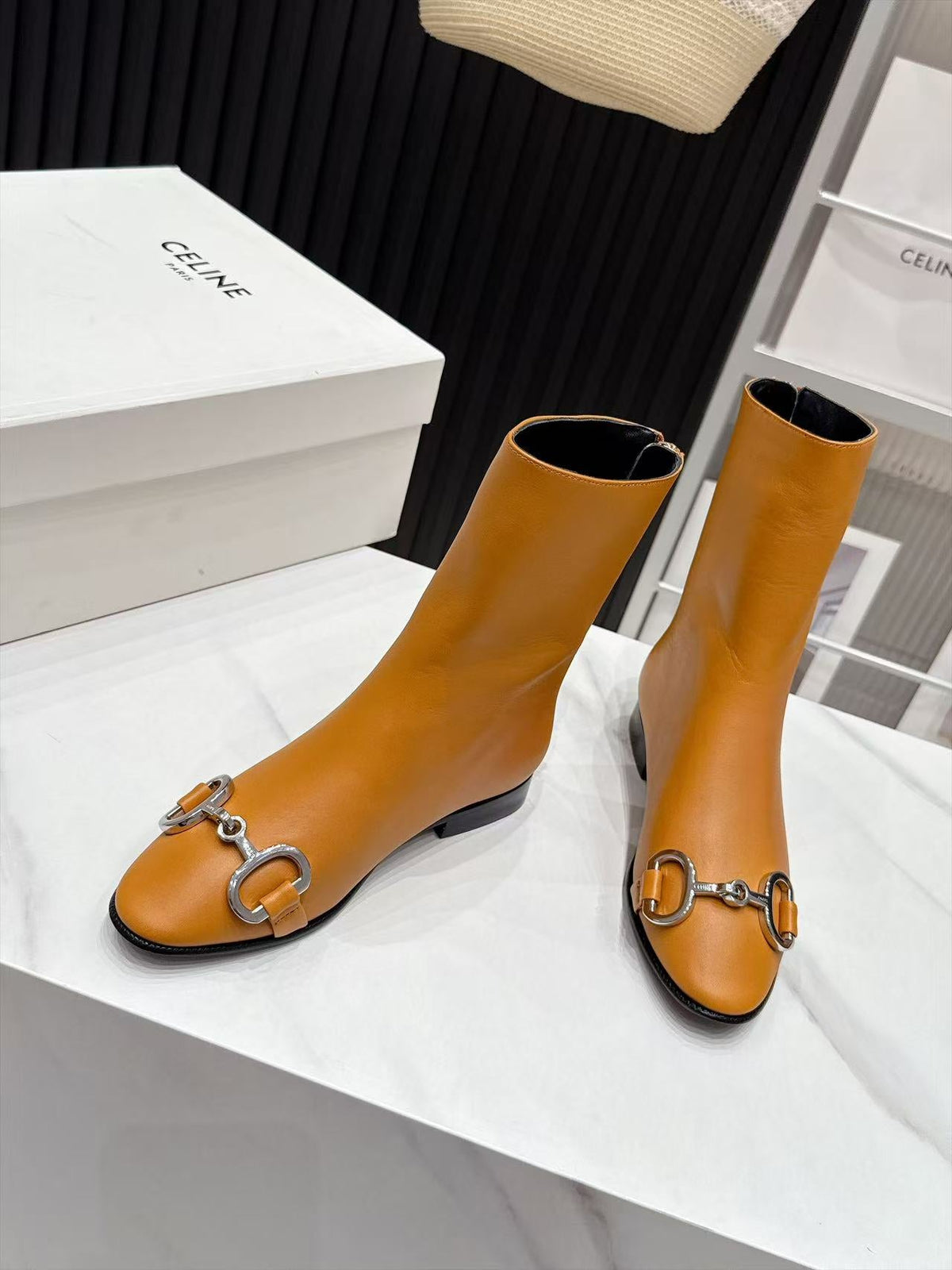 CE 26s Horsebit Ankle Boots 1.5cm Tan Leather 147771