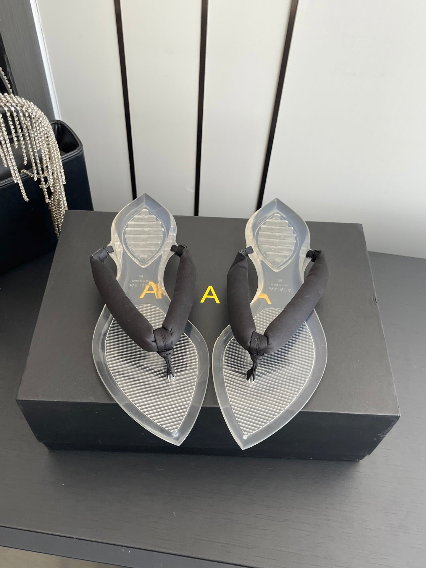 Alaïa Invisible Thong Mules Black Satin 740042