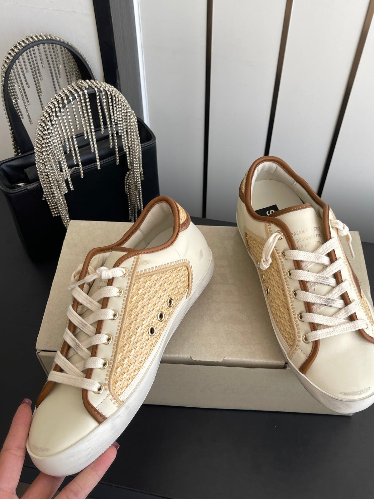 GGDB Sneakers Beige Brown Raffia Leather 110455