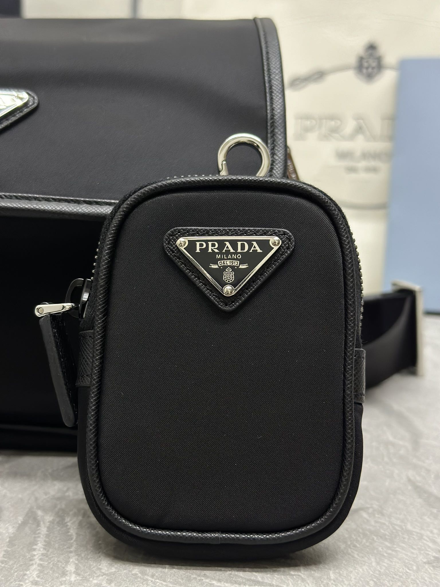 Prada 25AW Men's Saddle Bag 22 Black Re Nylon Fabric
