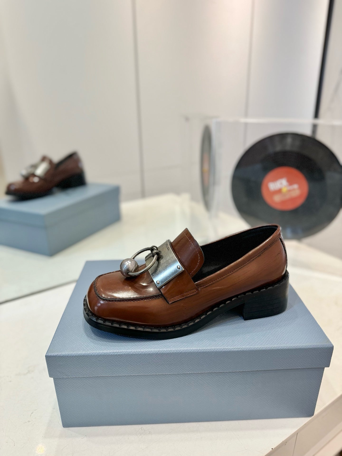 Prada 26s Ball Chain Loafers Brown Brushed Leather 941514