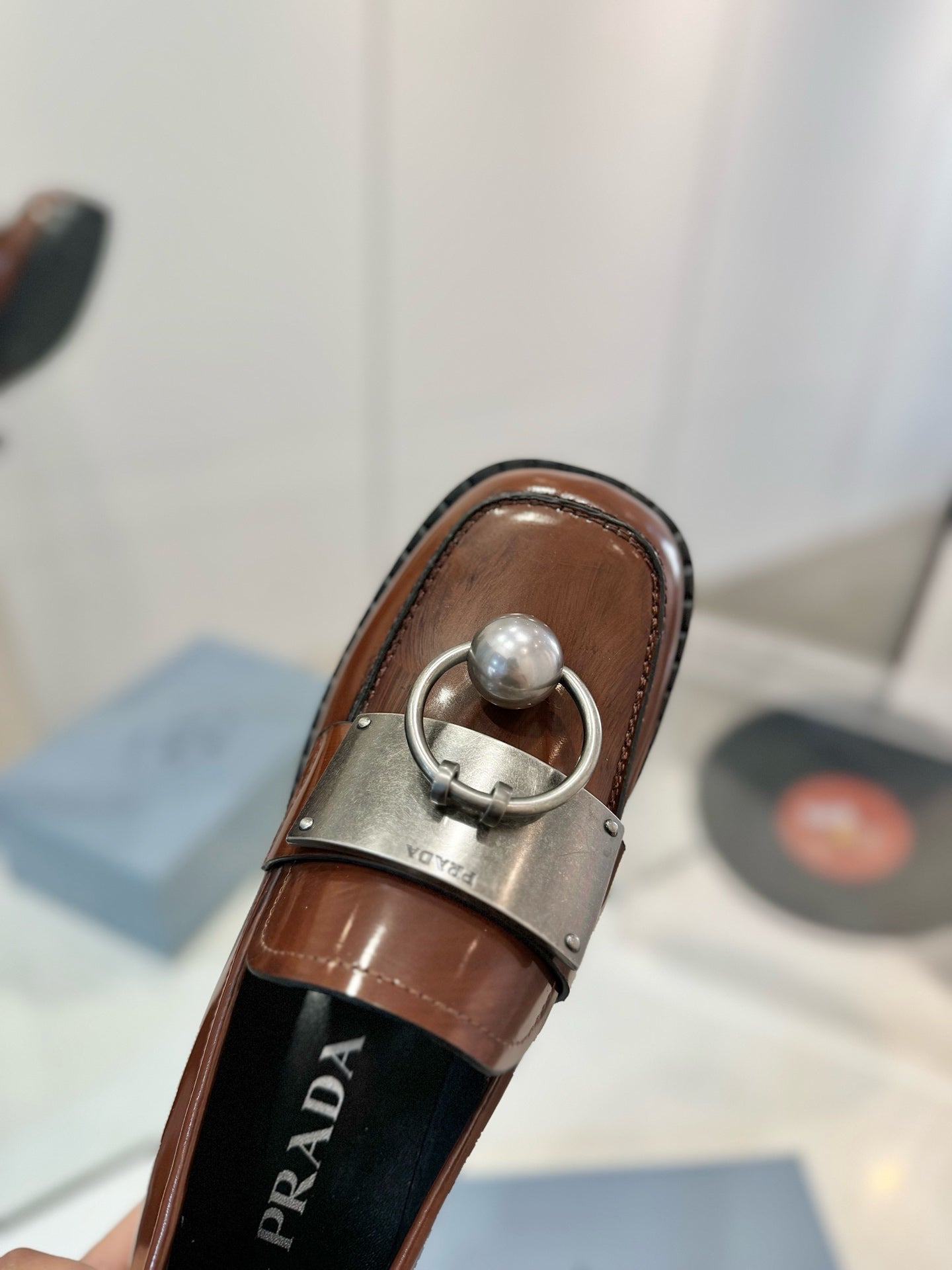 Prada 26s Ball Chain Loafers Brown Brushed Leather 941514