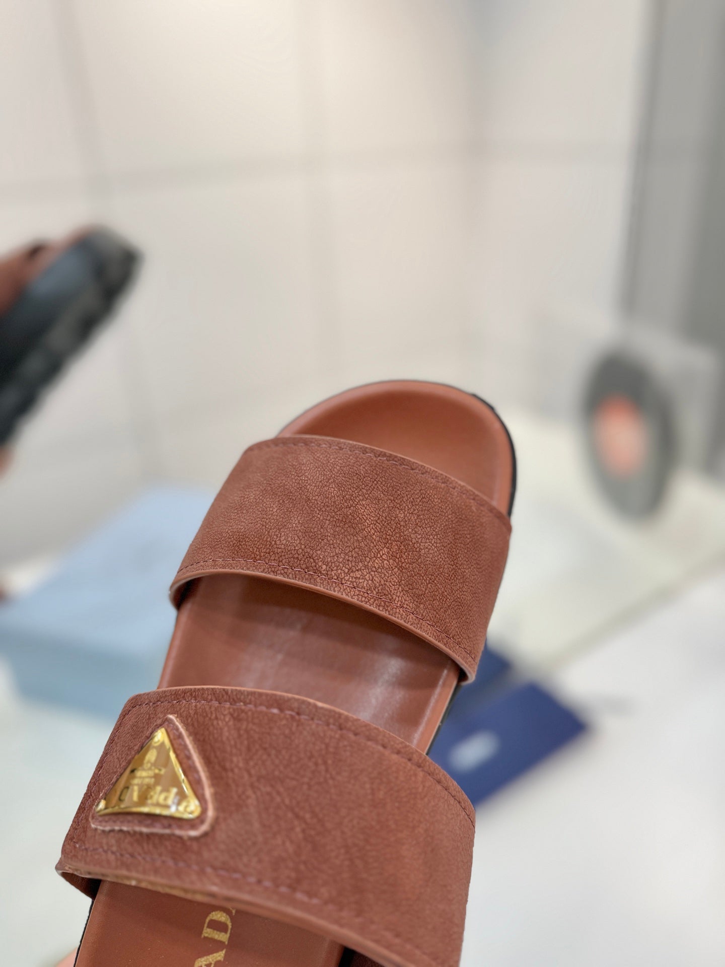 Prada 26s Double-Strap Sandals 5cm Coffee Suede Leather 941596
