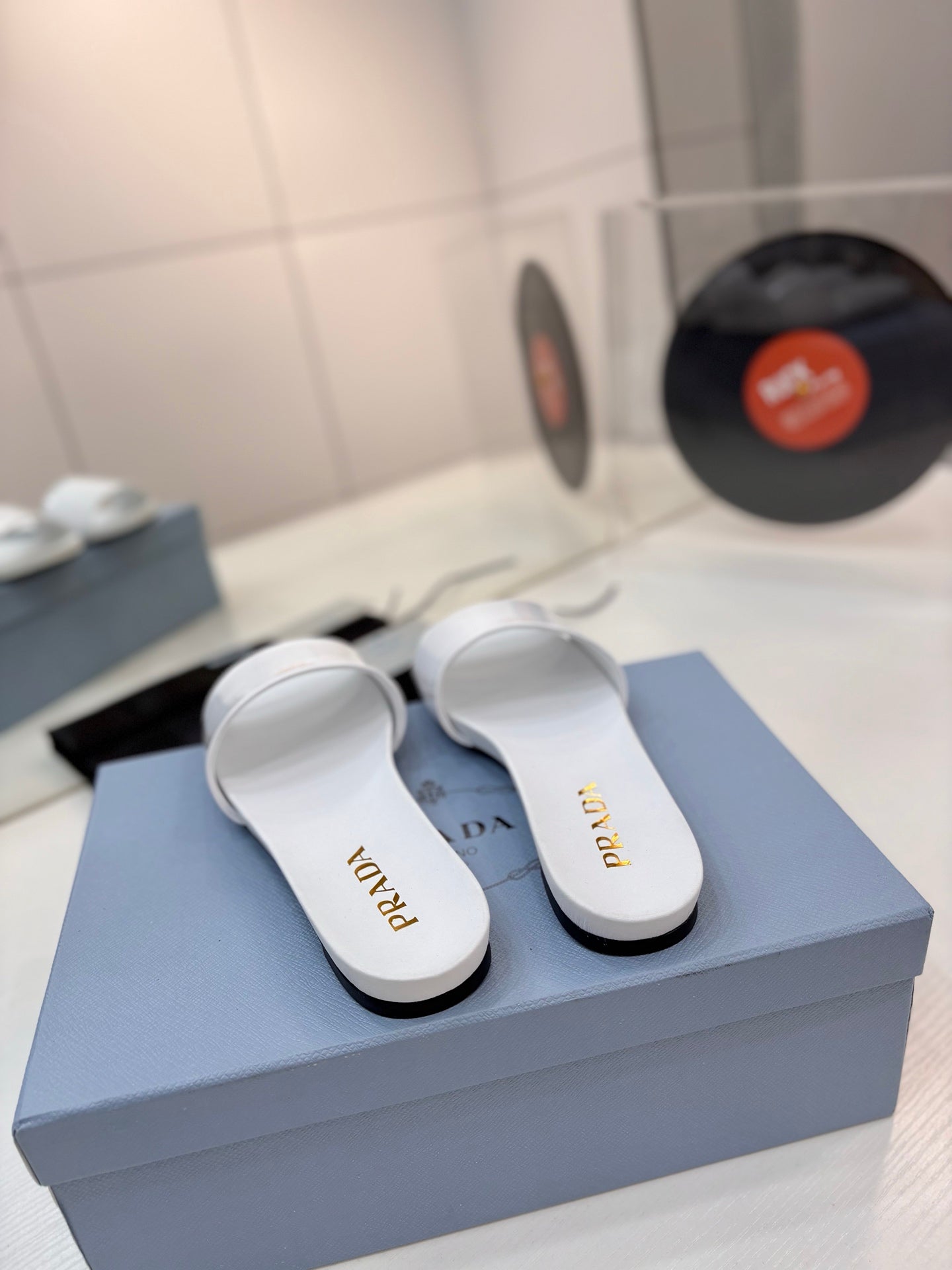 Prada Slides White Patent Leather 834597