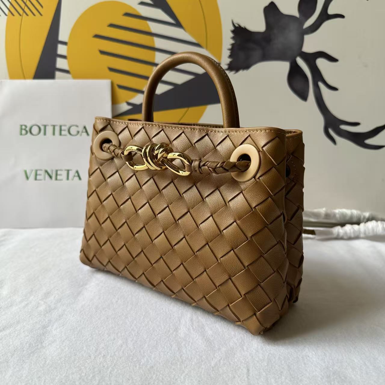 BV Small Andiamo Bag 20cm Muted Brown Intrecciato Leather 291456