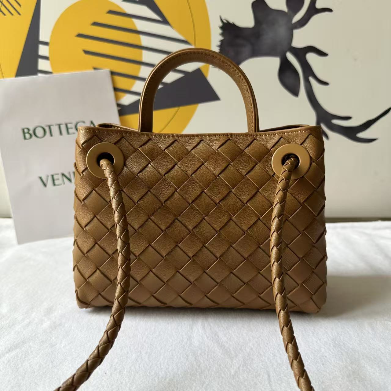 BV Small Andiamo Bag 20cm Muted Brown Intrecciato Leather 291456