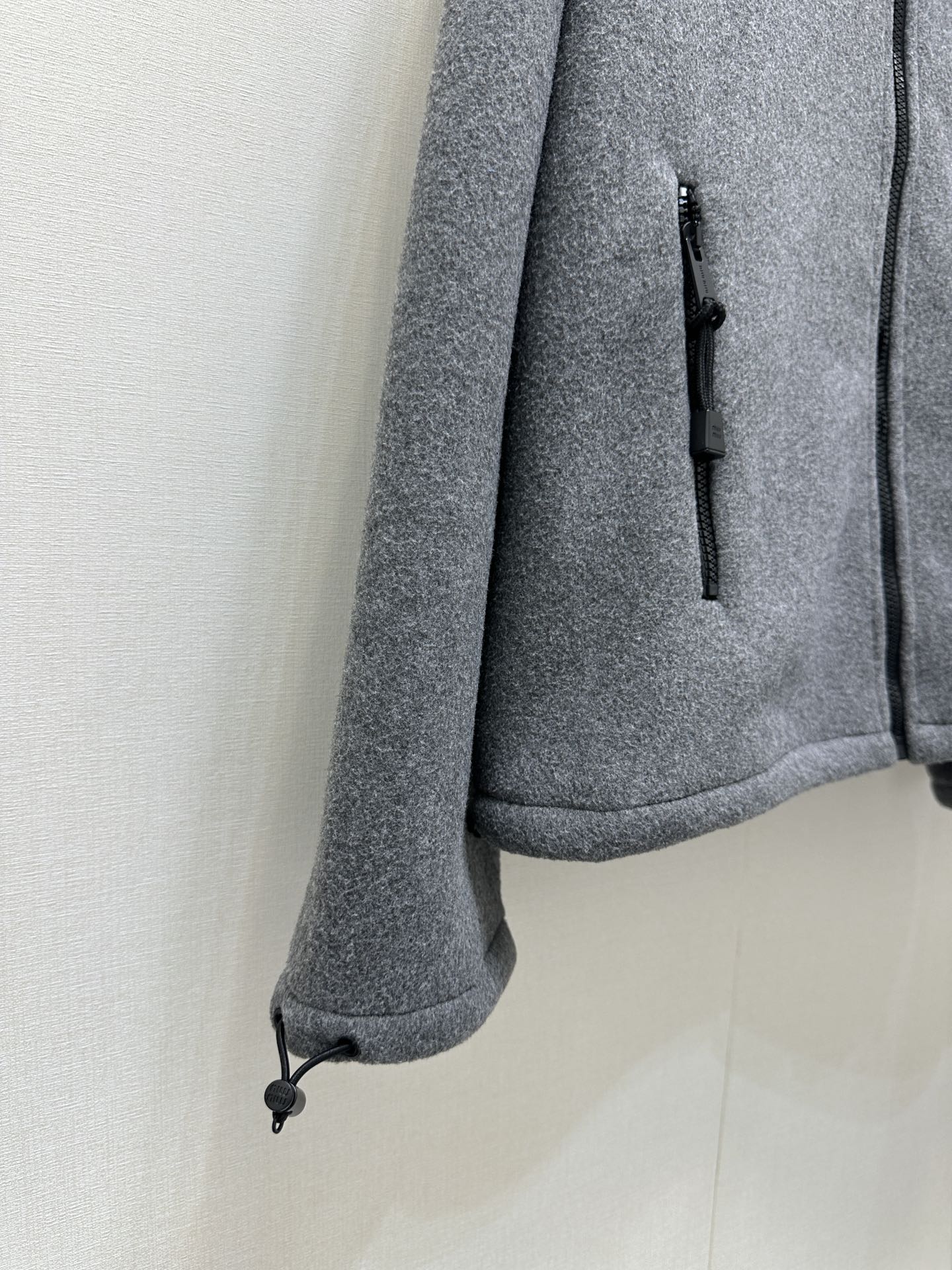 Miu Embroidered Fleece Hooded Zip-Up Jacket Dark Grey Cashmere 346110