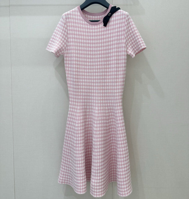 Dior 2026 Checkered Knit Dress Pink Cotton 392531
