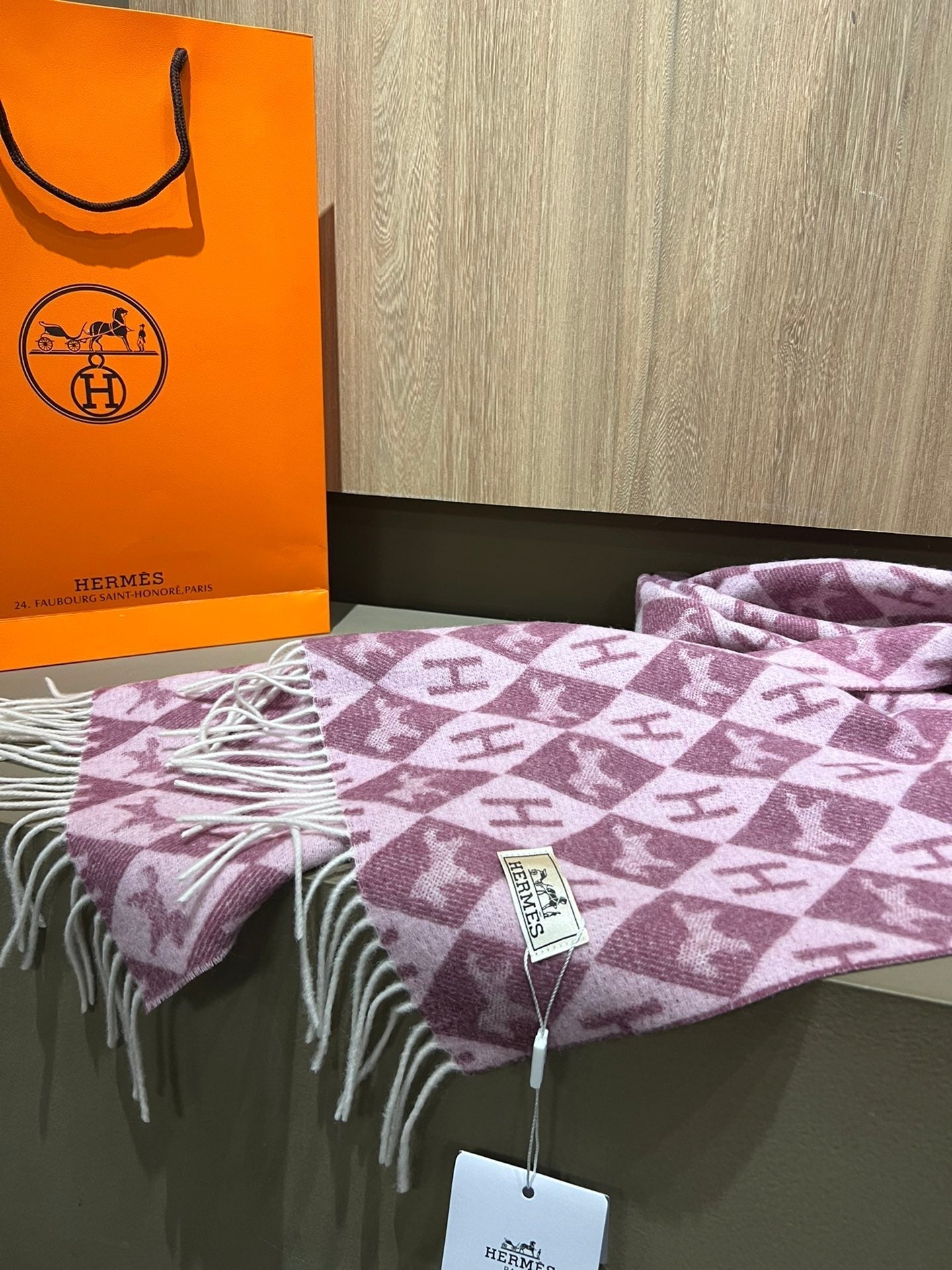 Scarf Cashmere 180 CM In Purple Pink Fine Wool 290423