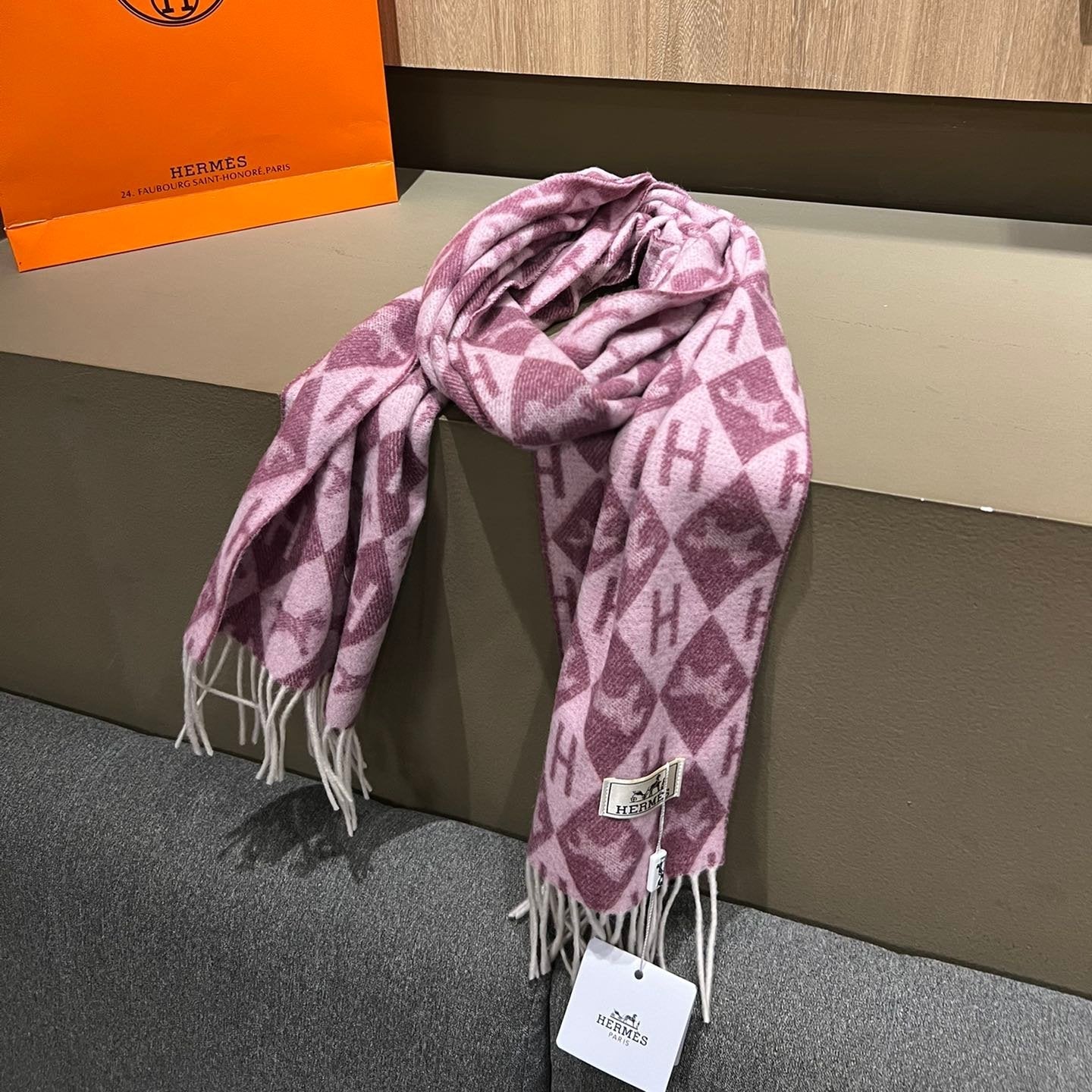 Scarf Cashmere 180 CM In Purple Pink Fine Wool 290423