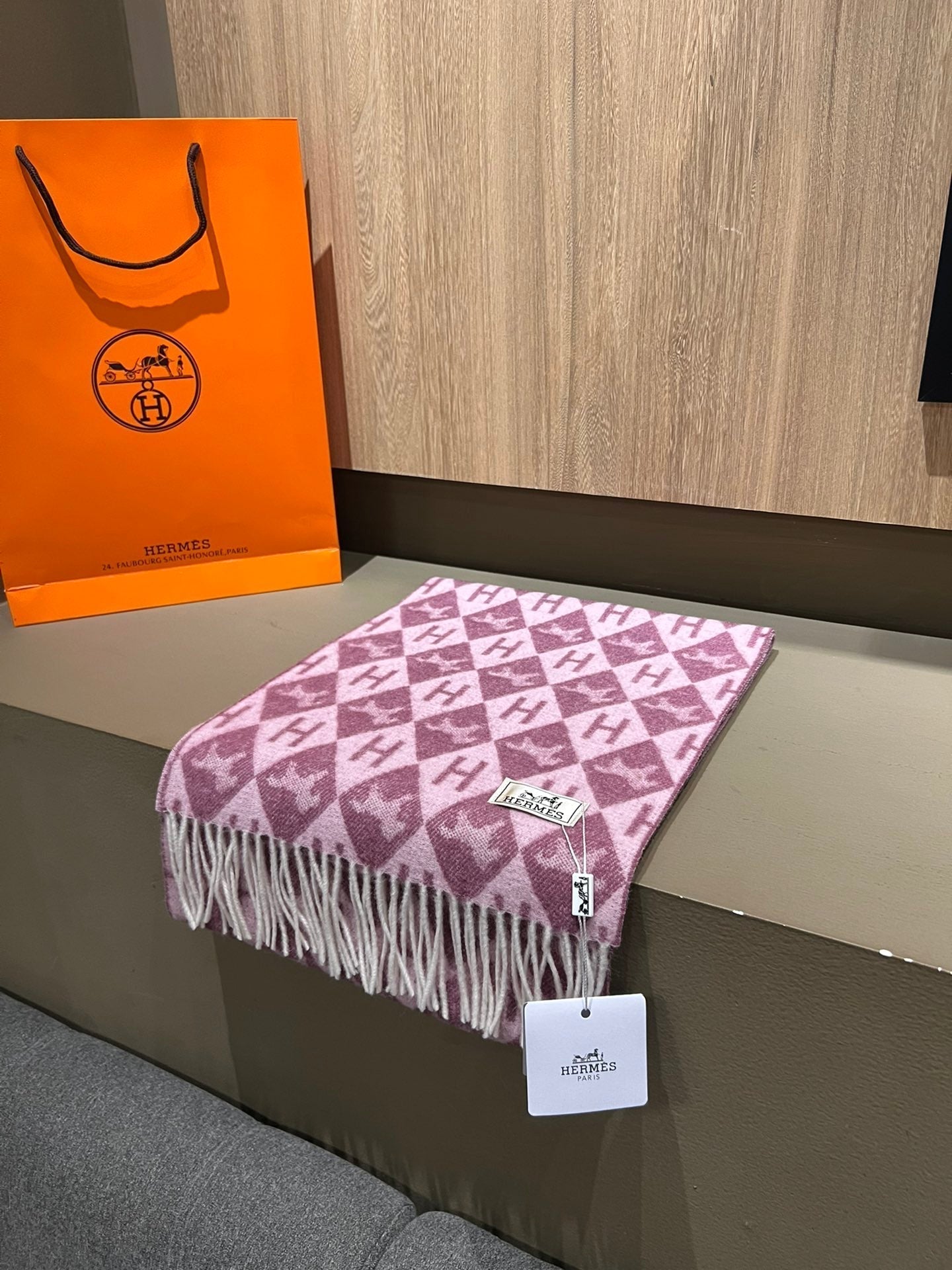 Scarf Cashmere 180 CM In Purple Pink Fine Wool 290423