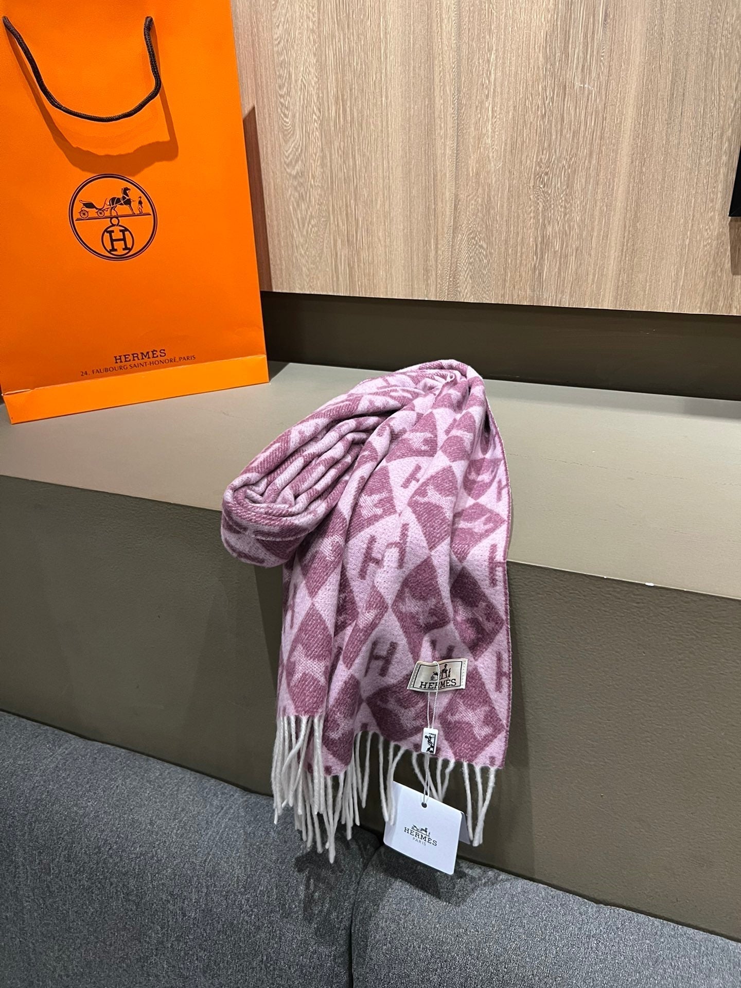 Scarf Cashmere 180 CM In Purple Pink Fine Wool 290423