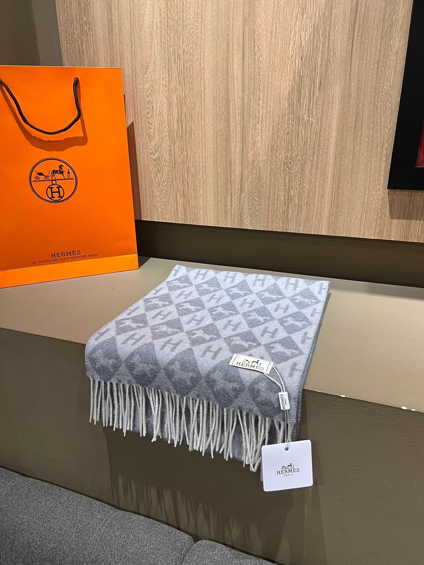 Scarf Cashmere 180 CM In Grey Blue Fine Wool 290424