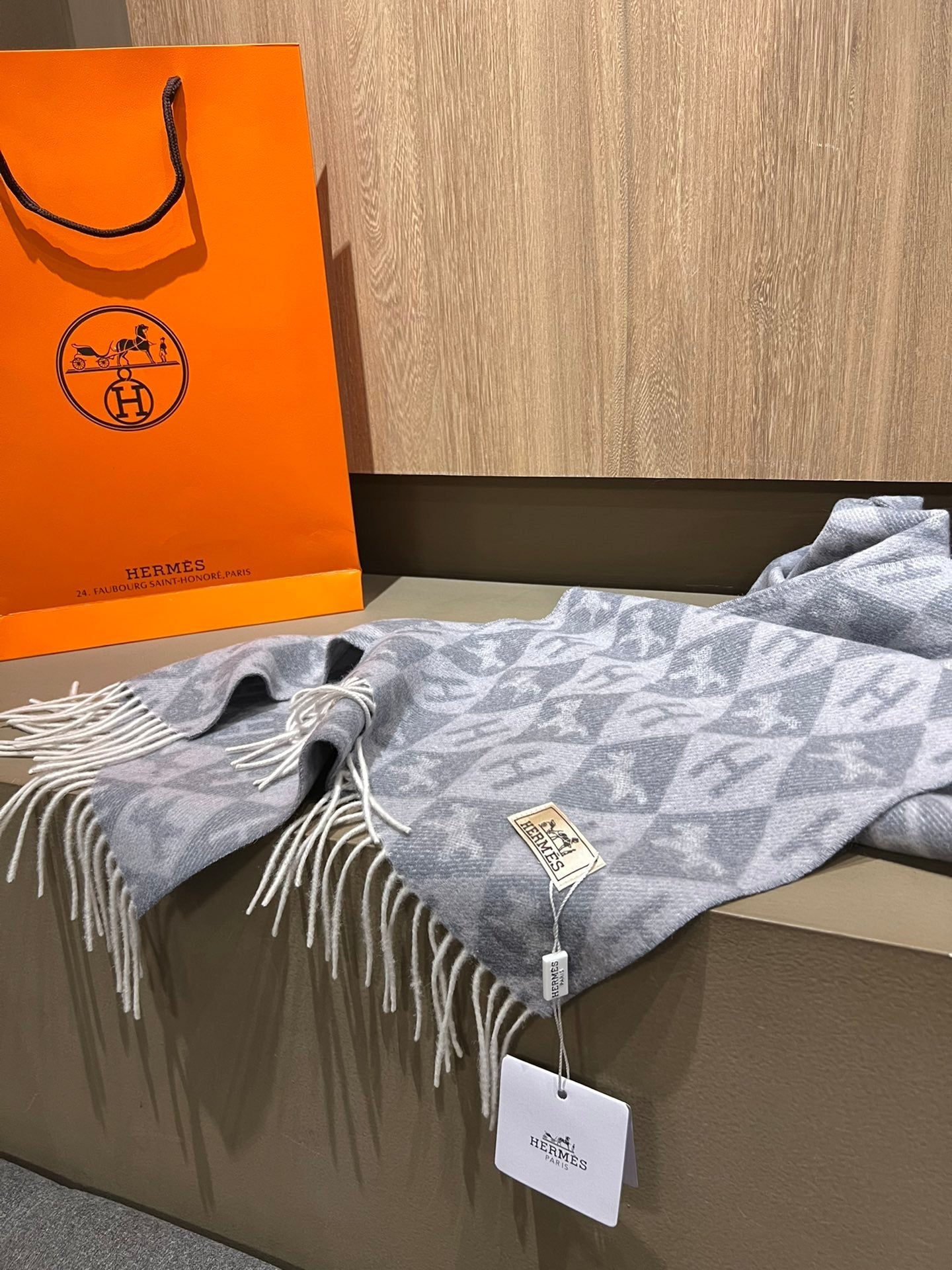 Scarf Cashmere 180 CM In Grey Blue Fine Wool 290424