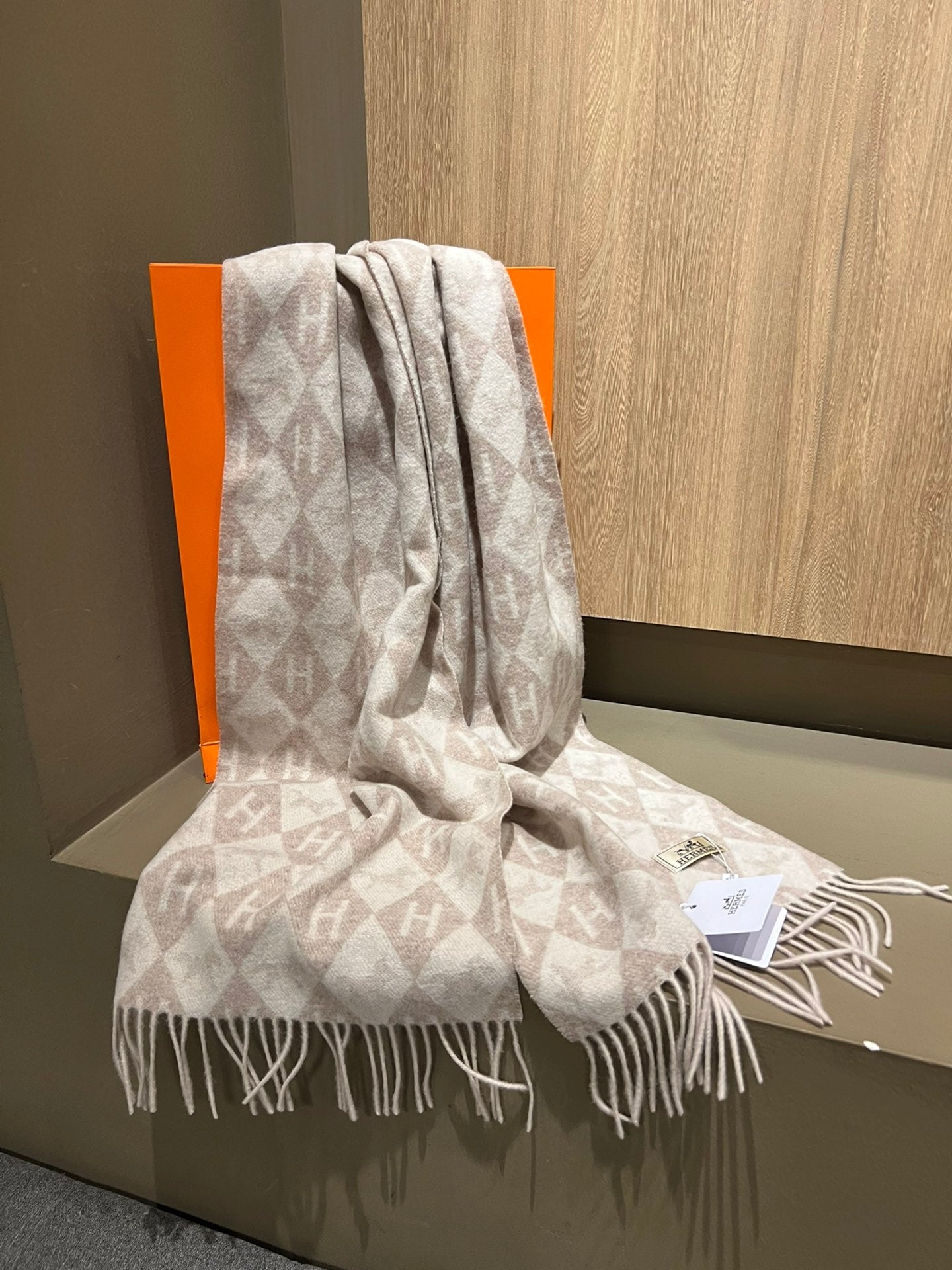 Scarf Cashmere 180 CM In Light Beige Mix Light Brown Fine Wool 290426