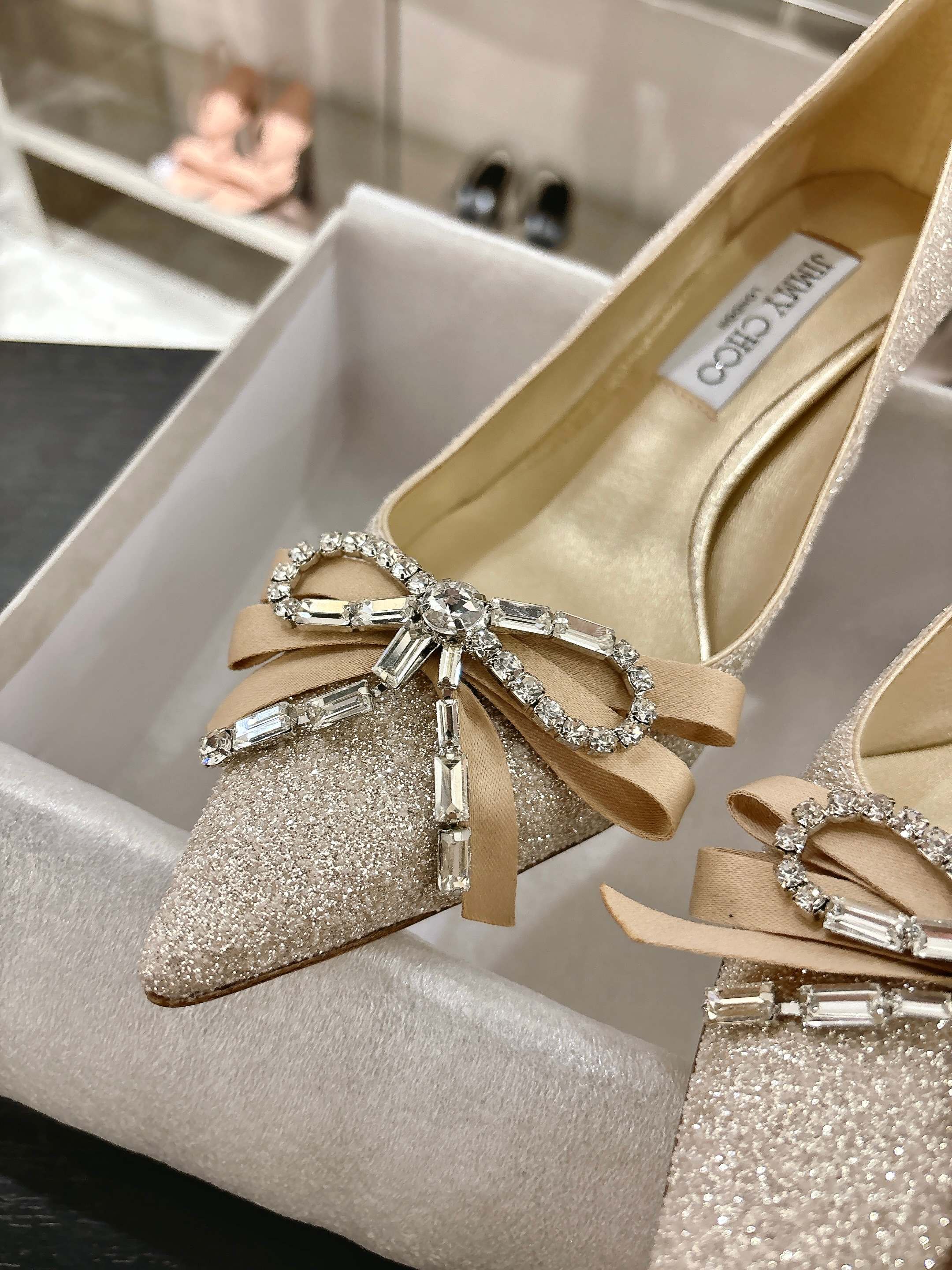 Jimmy Choo Auria Pumps 70 Light Soft Gold Caviar Glitter Fabric 597653