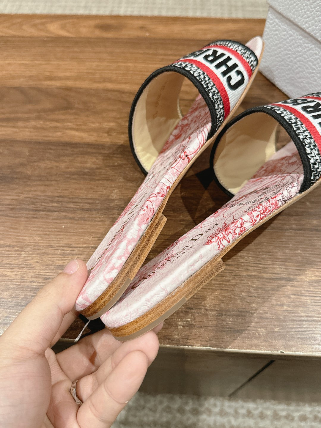 CD 26s Slide Sandals In Red Toile Print Logo Strap