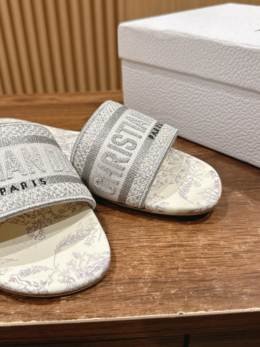 CD 26s Slide Sandals In Grey Toile De Jouy Logo