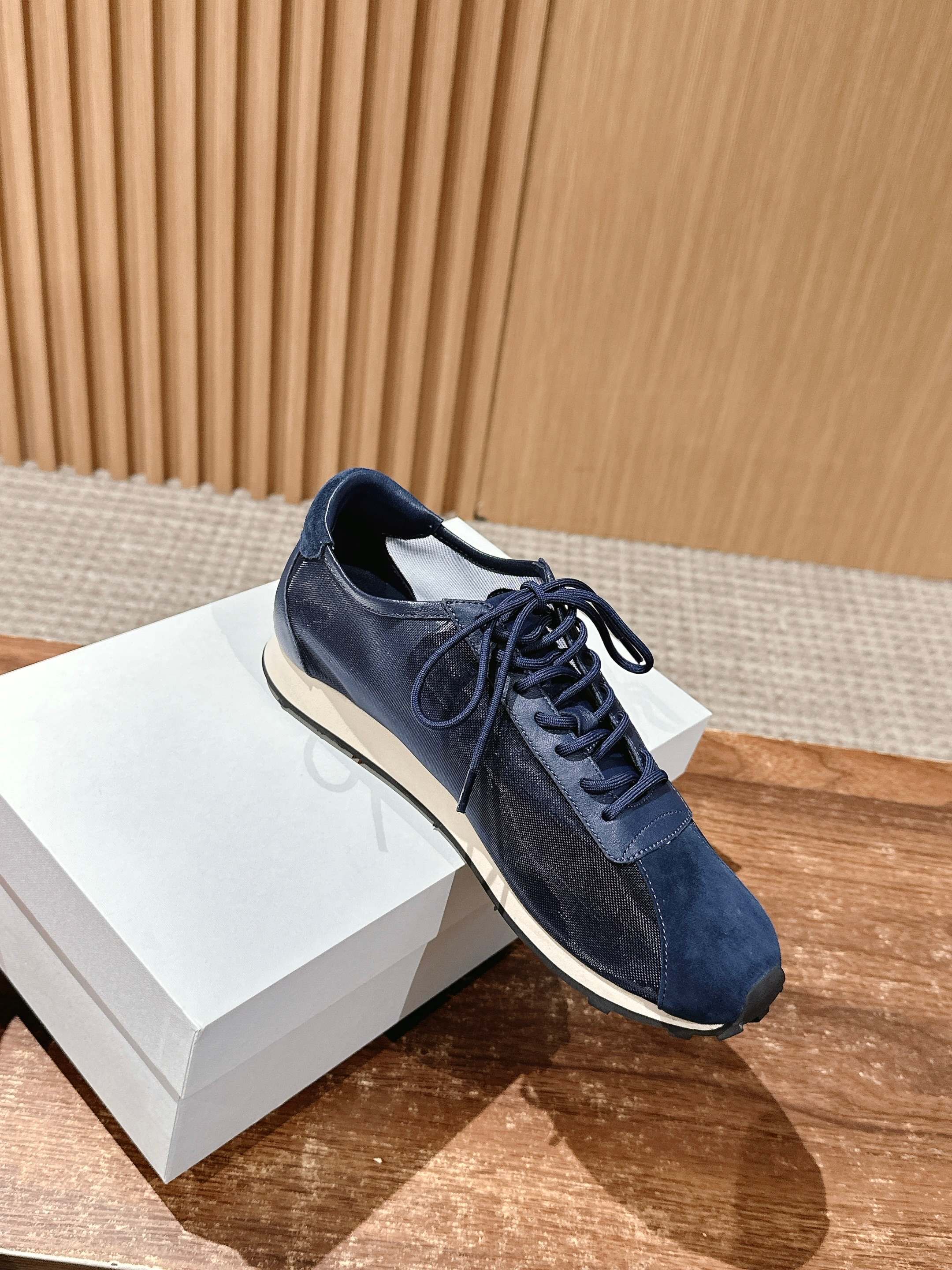 The Row Sneakers Navy Blue Mesh And Cowhide 330593