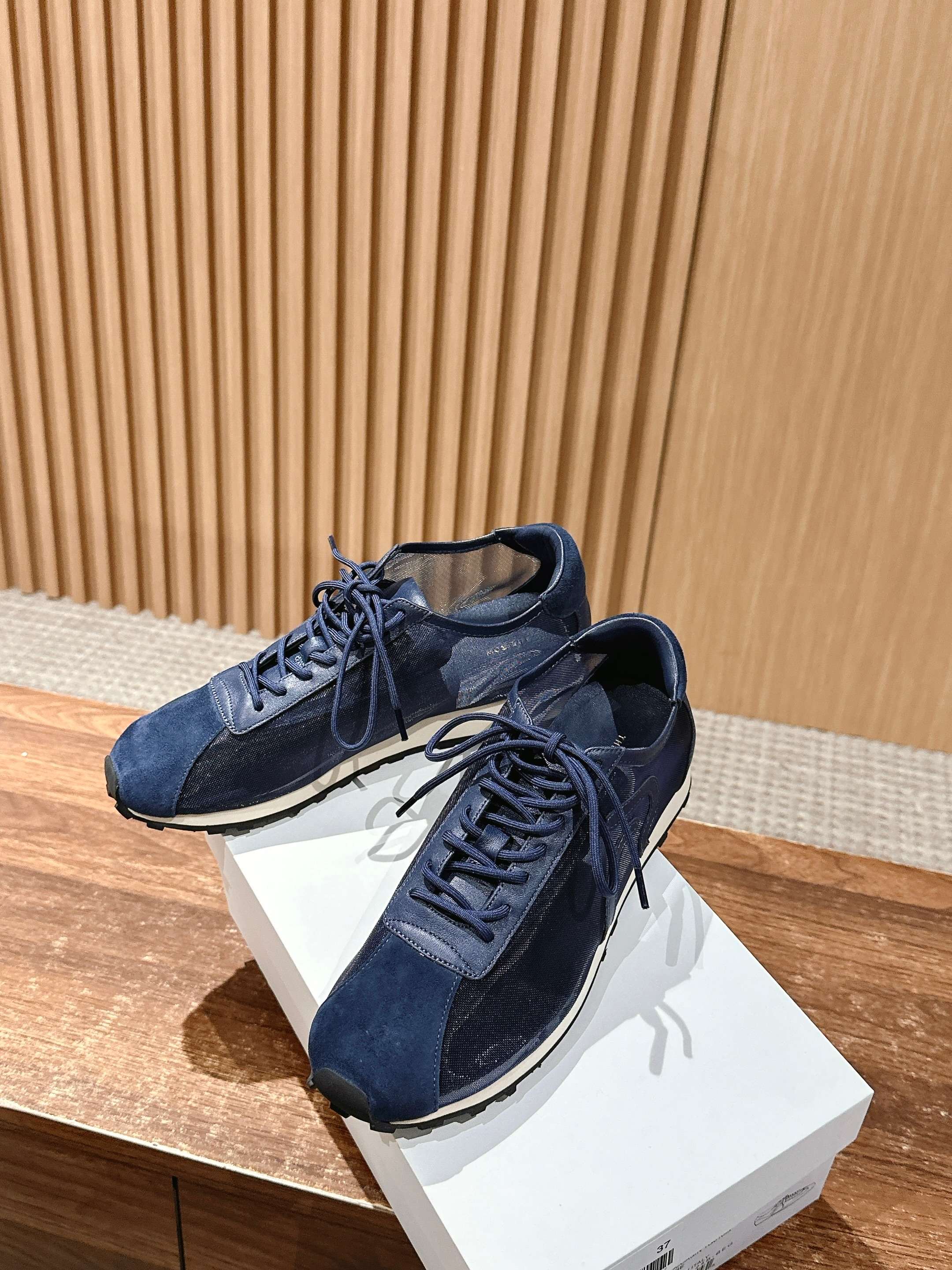 The Row Sneakers Navy Blue Mesh And Cowhide 330593